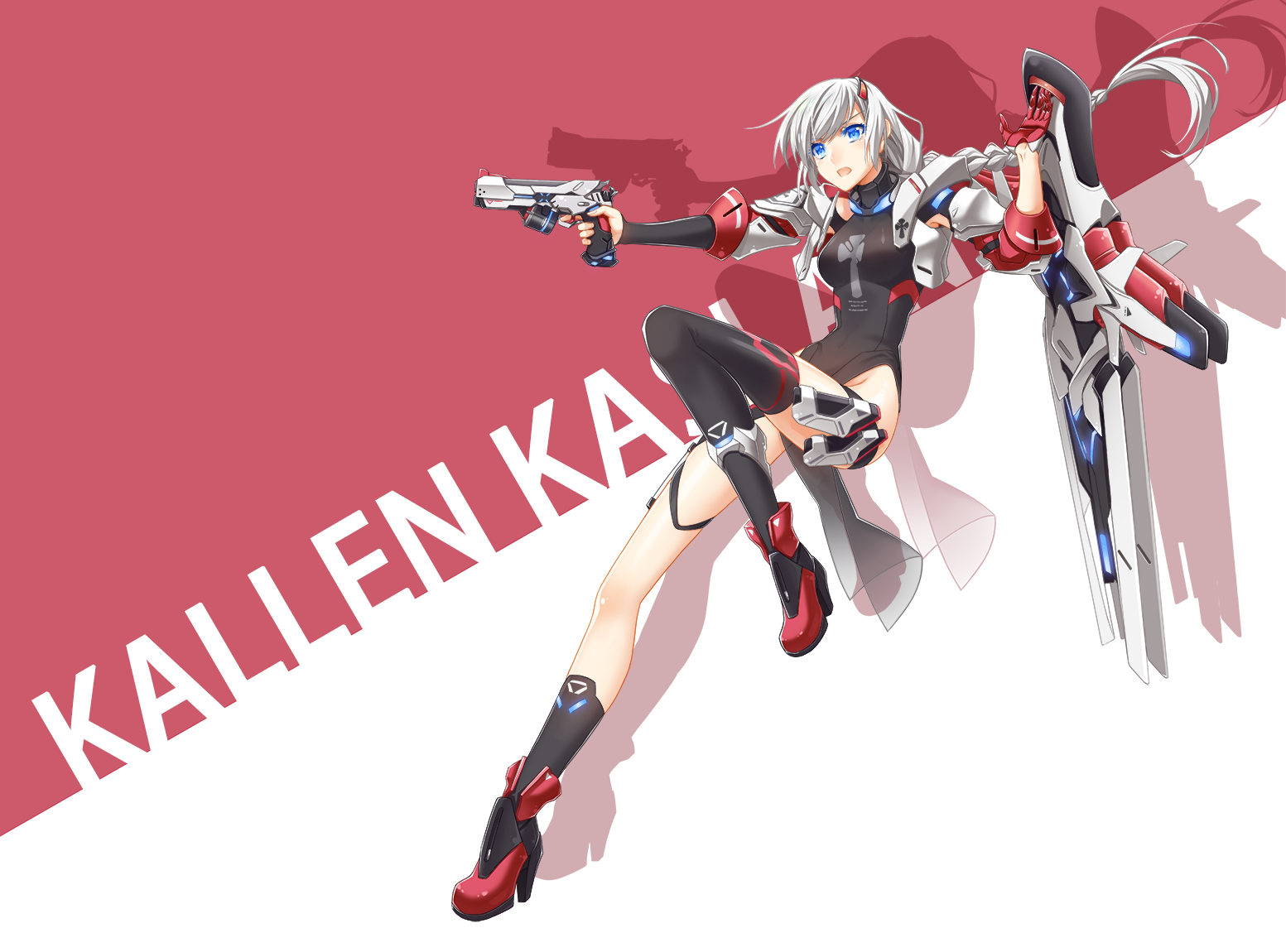 Kallen Kaslana from Honkai Impact with guns and sword HD Wallpaper