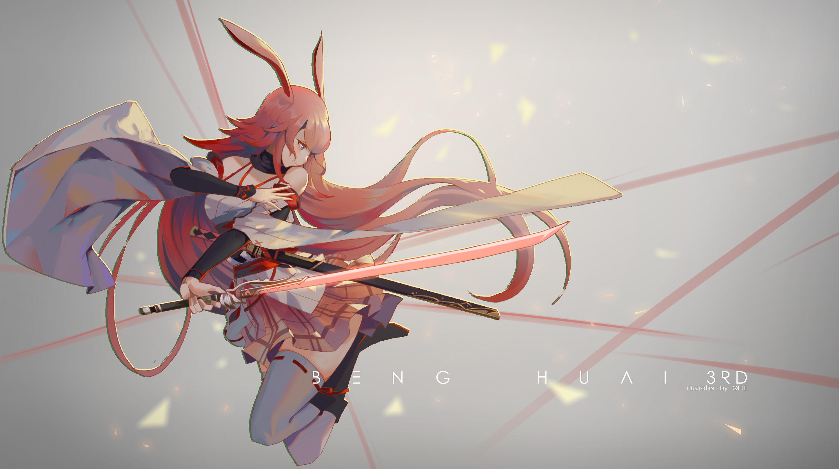Anime girl with bunny ears and swords from Honkai Impact HD Wallpaper