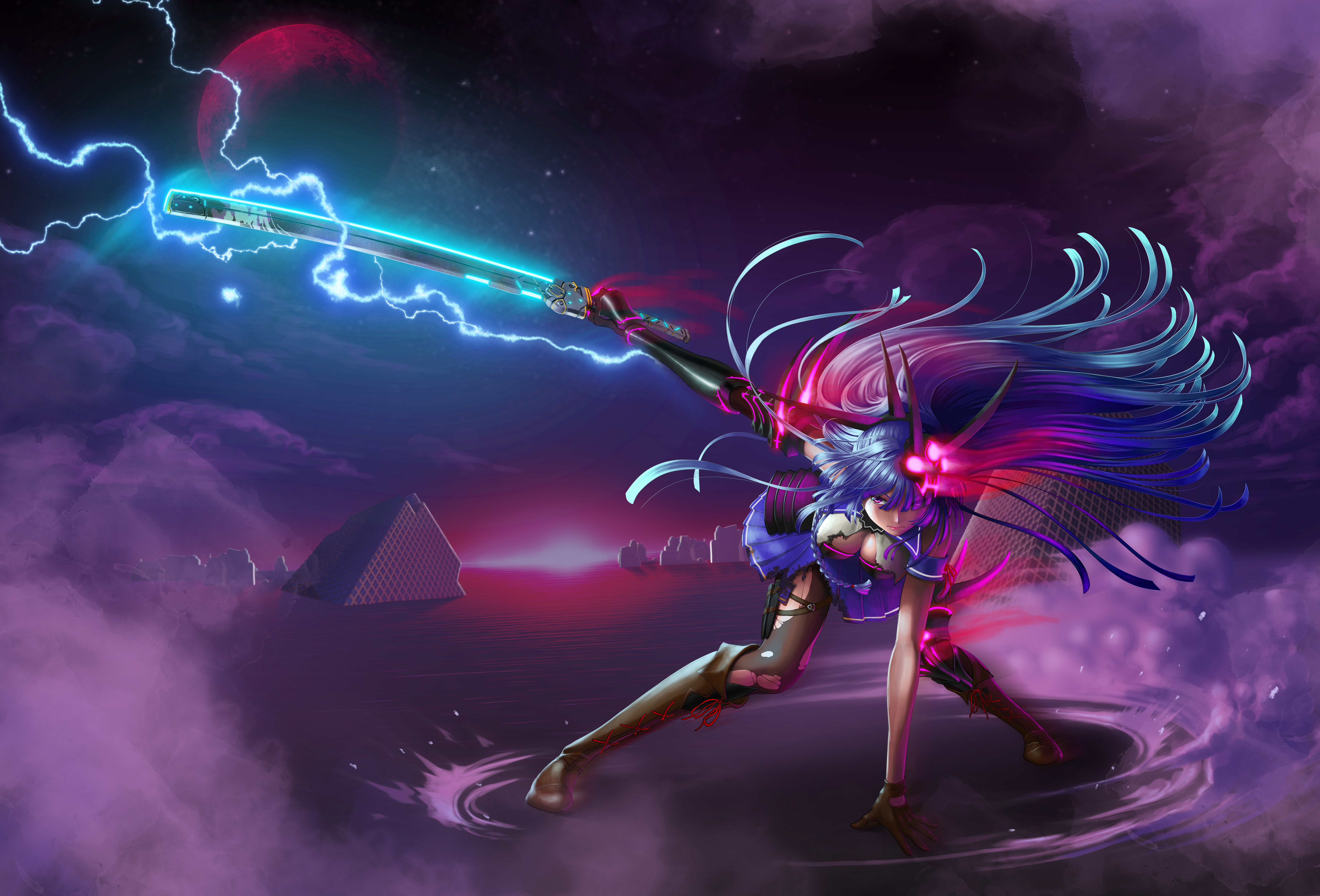 4K Honkai Impact Anime Girl with Energy Sword HD Wallpaper