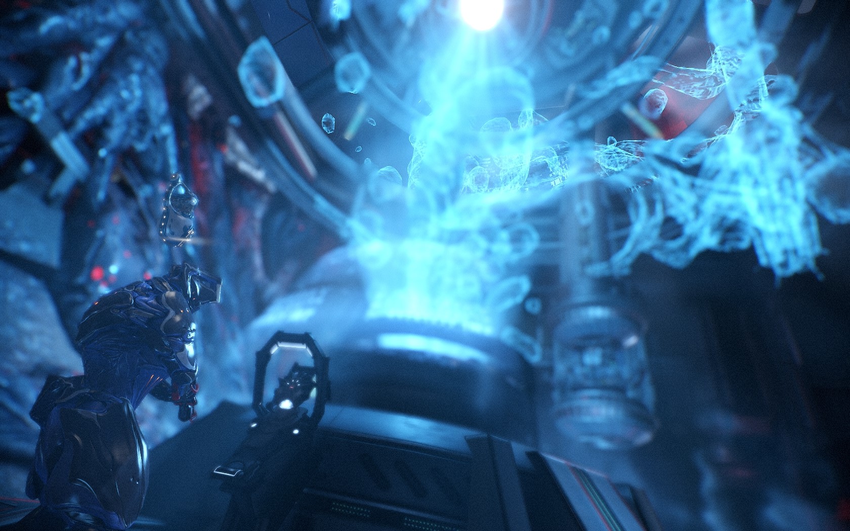 Rhino from Warframe in a laboratory with blue energy HD Wallpaper