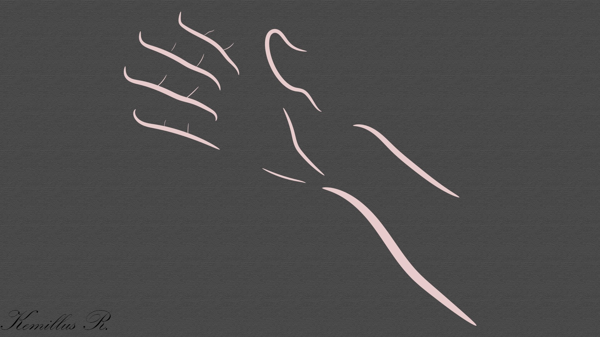 Minimalist line art of a hand on a gray background HD Wallpaper