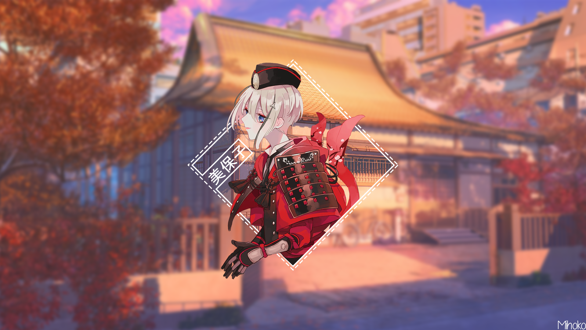Anime character with Japanese temple background HD Wallpaper