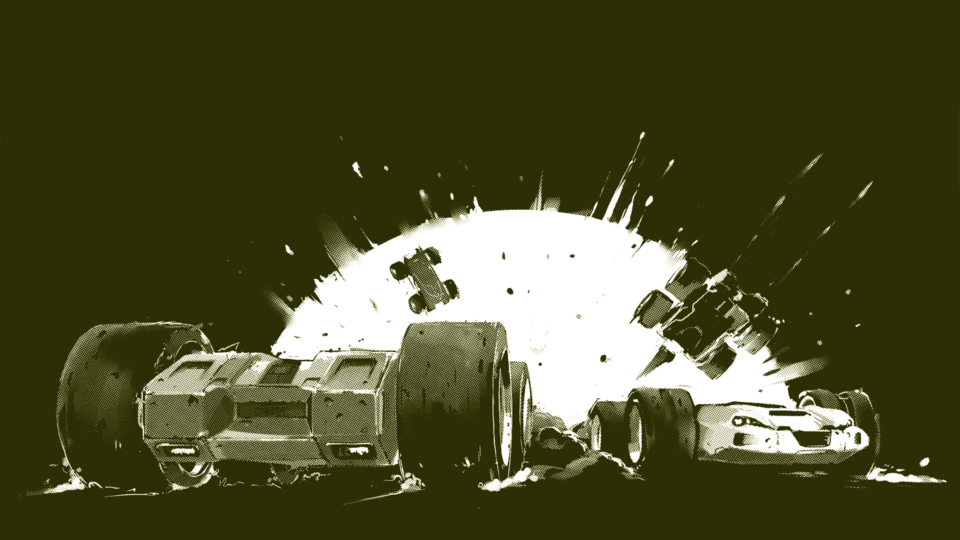 Car crash with explosion and debris HD Wallpaper
