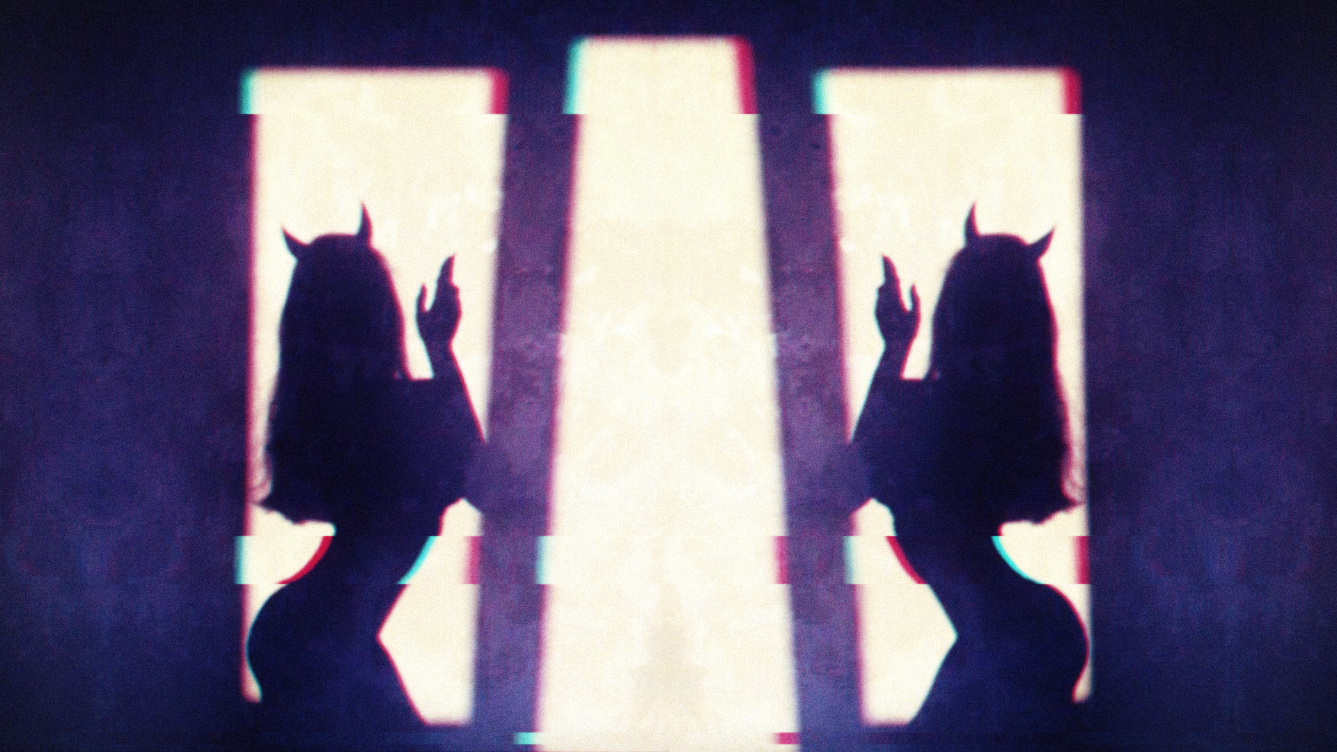 Silhouette of a woman with demon horns and glitch effect HD Wallpaper