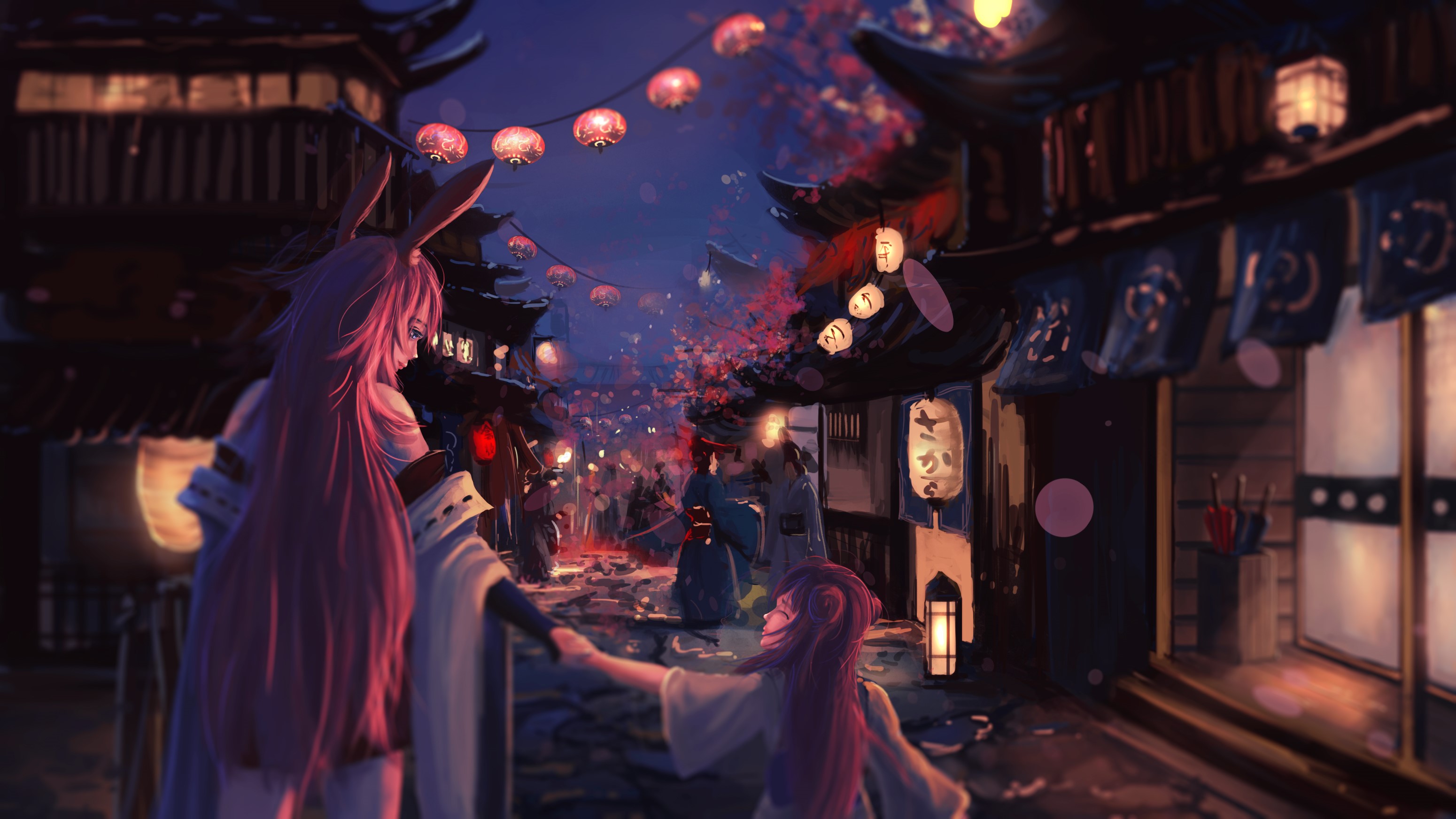 Yae Sakura from Honkai Impact in a Japanese Street HD Wallpaper