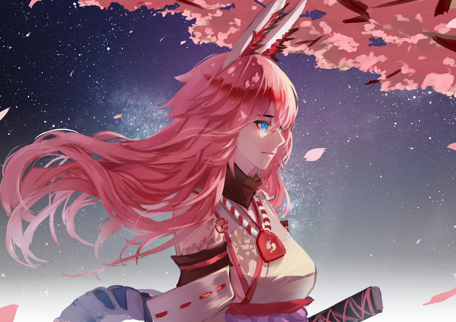 Yae Sakura from Honkai Impact under cherry blossoms HD Wallpaper