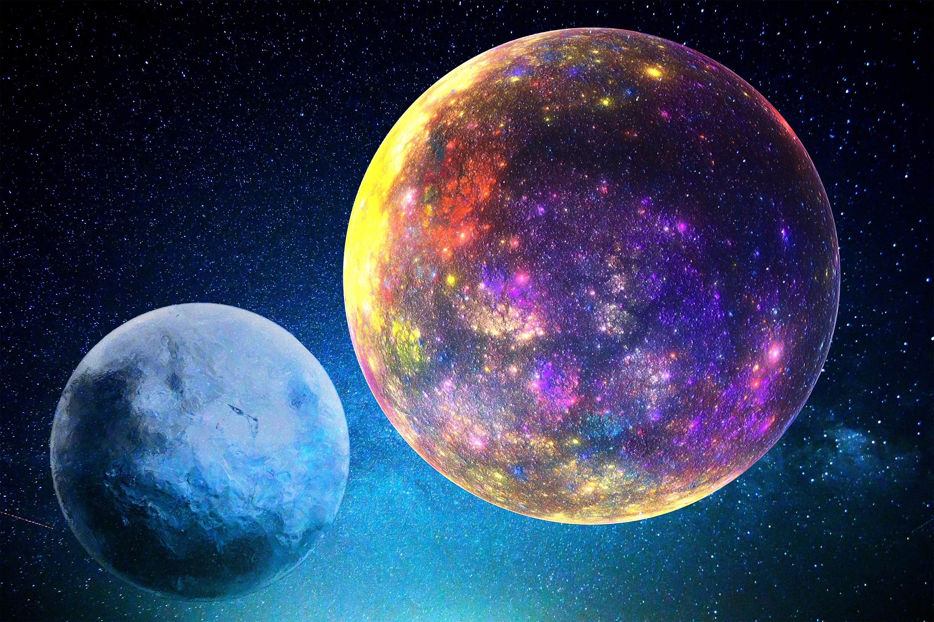 Two planets in starry space HD Wallpaper