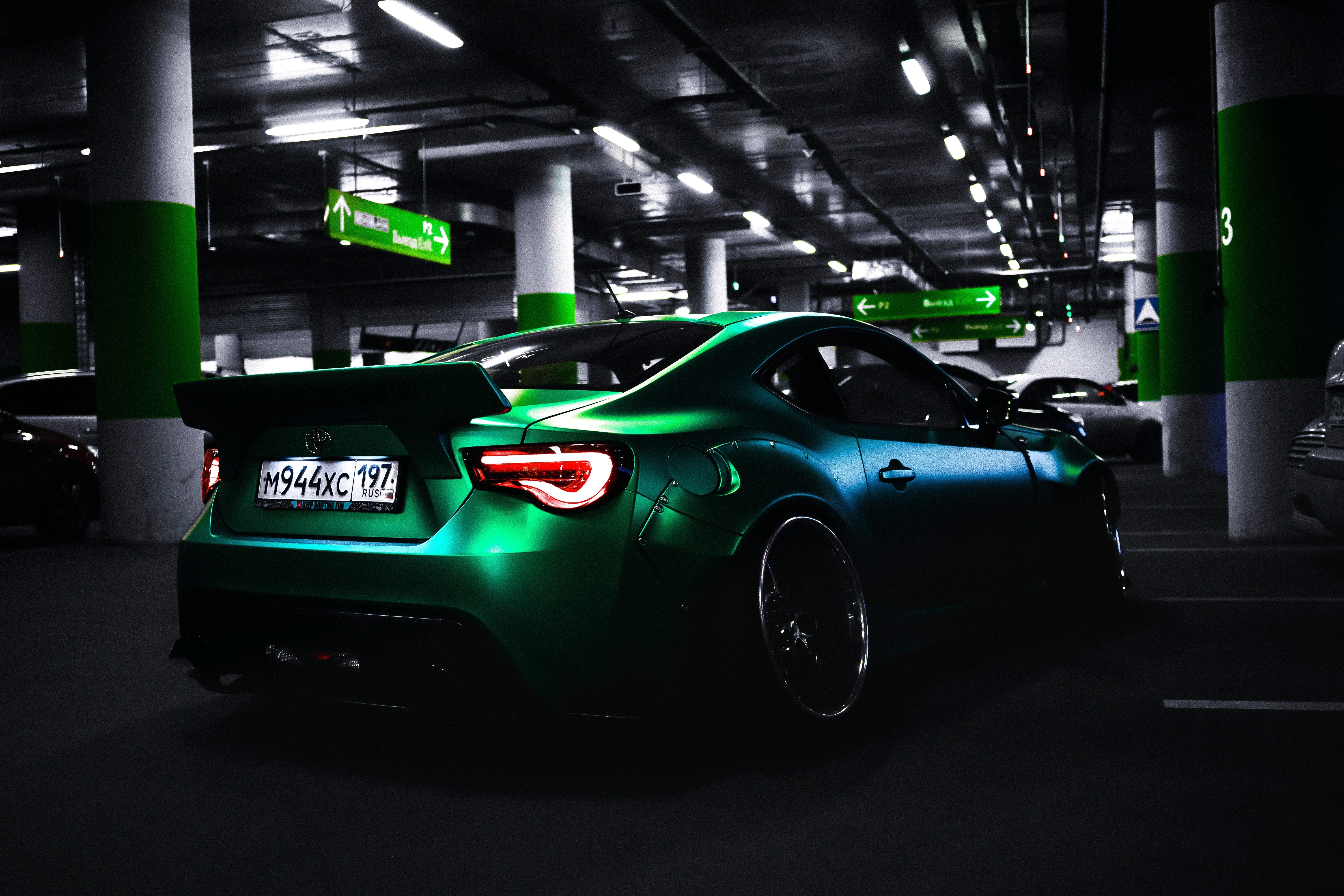 4K dark green Toyota Stance car at night HD Wallpaper