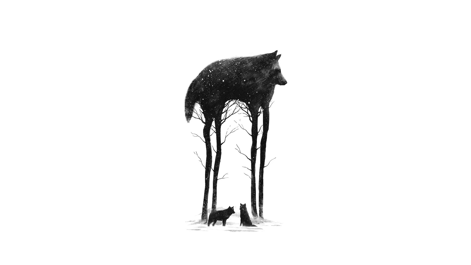 Wolf and trees artwork by Dan Burgess HD Wallpaper