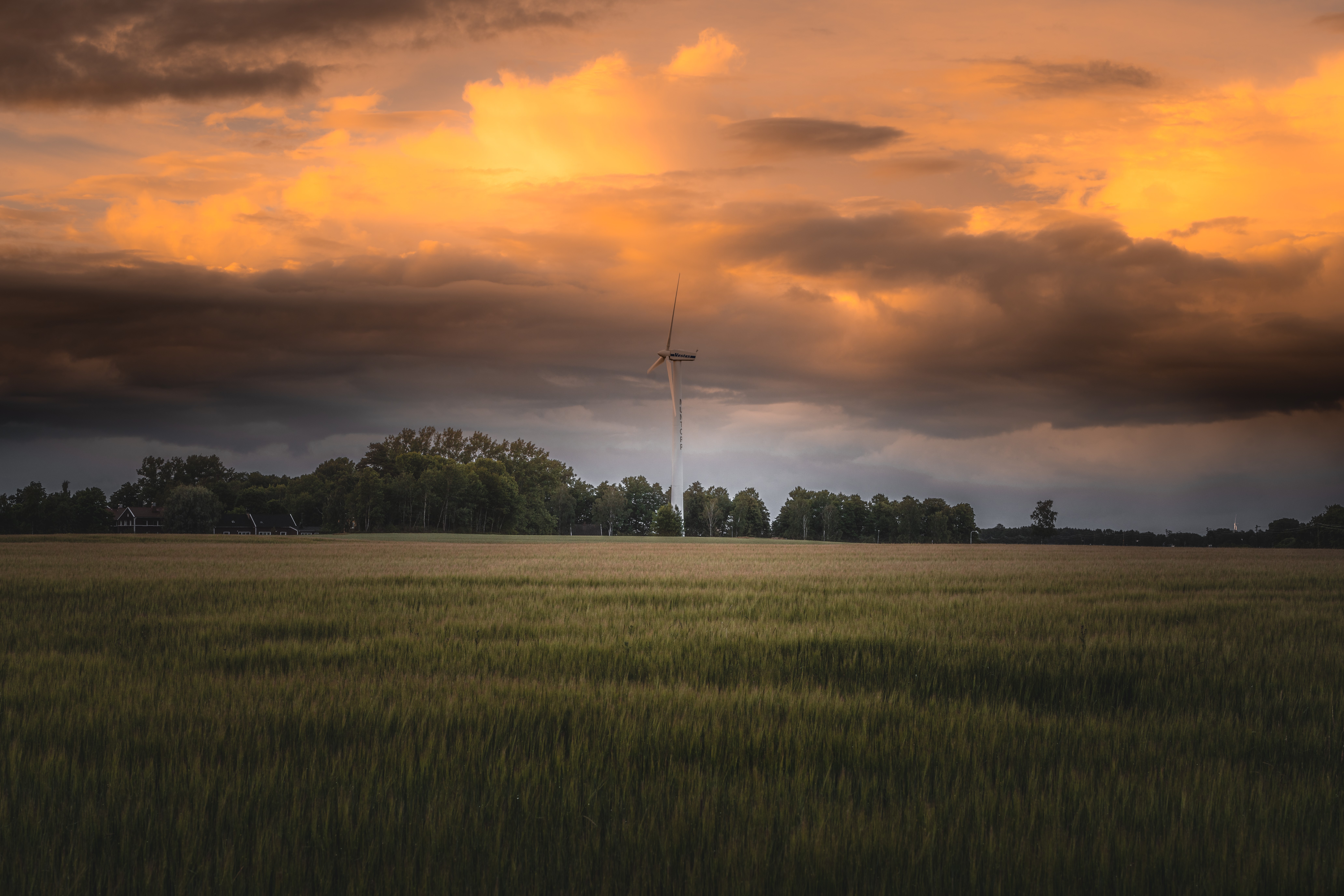 Windmill in a field at sunset HD Wallpaper