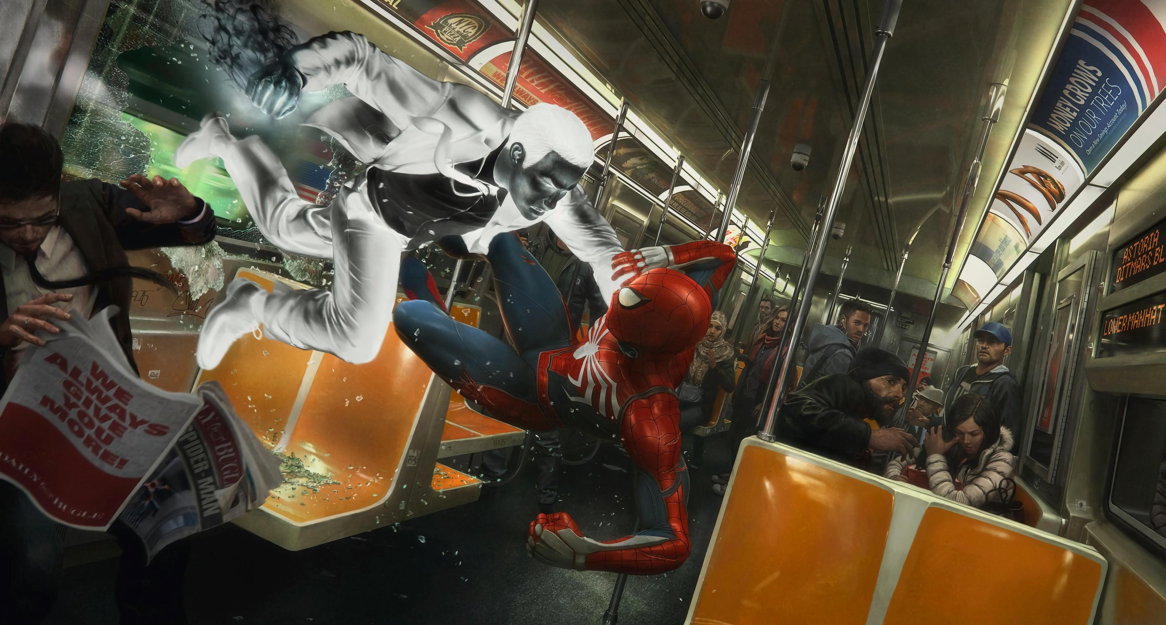 Spider-Man fighting Mister Negative on a subway HD Wallpaper