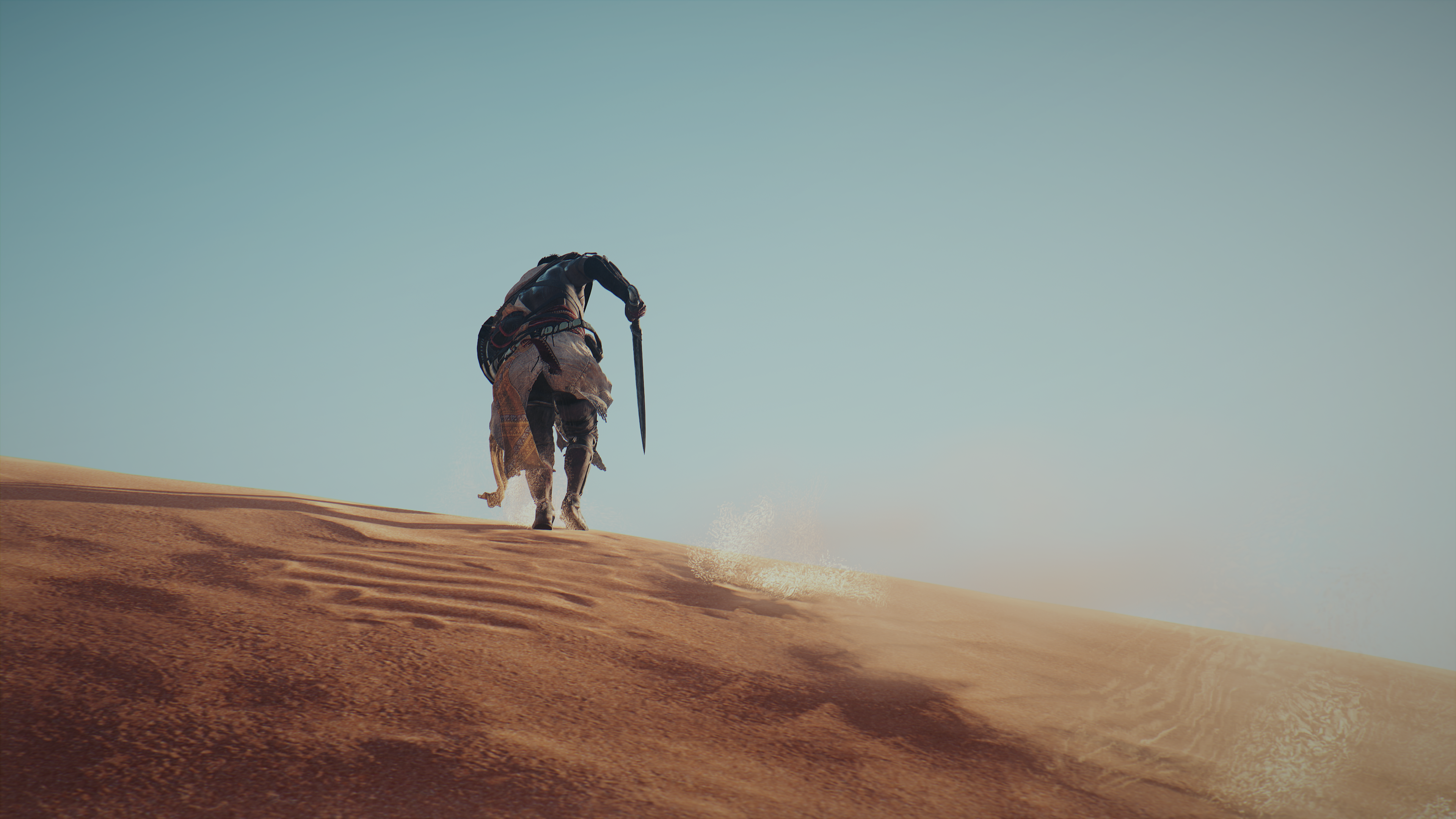 Bayek from Assassin's Creed: Origins walking on a sand dune HD Wallpaper