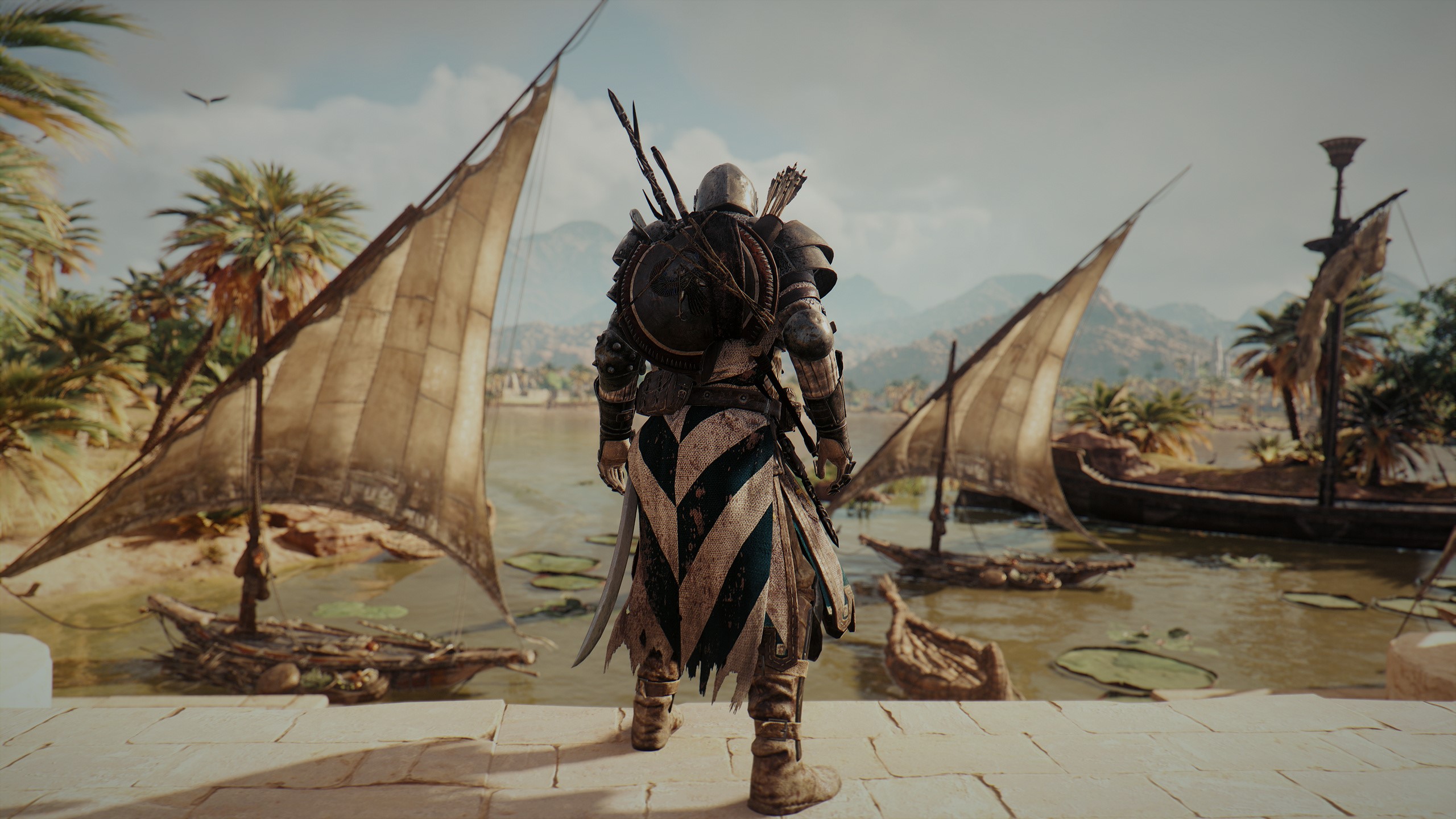 Bayek from Assassin's Creed: Origins on a boat HD Wallpaper