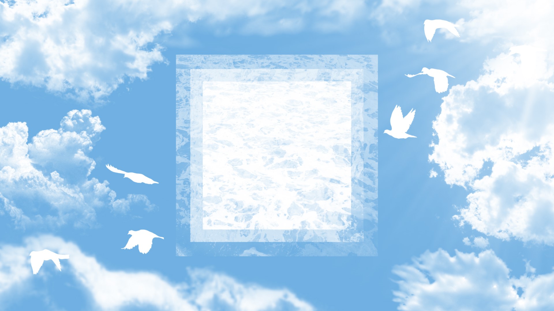 White birds flying in a blue sky with clouds and sun rays HD Wallpaper