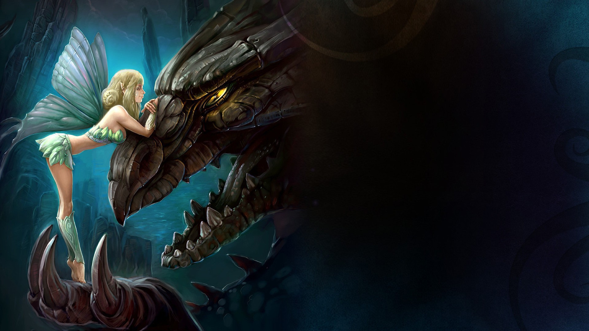 Fairy and Dragon Artwork HD Wallpaper