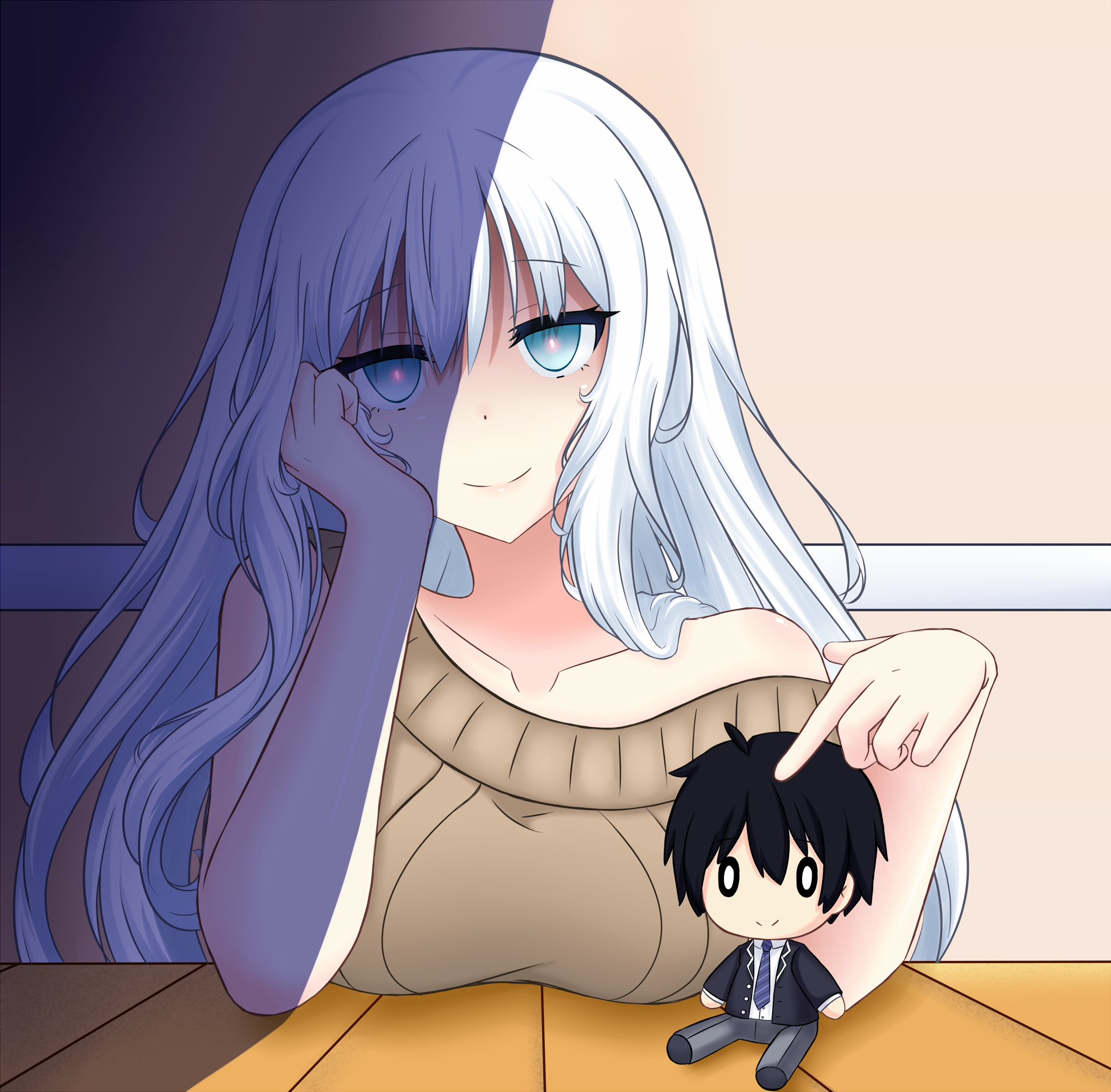 Girl with white hair and a doll HD Wallpaper