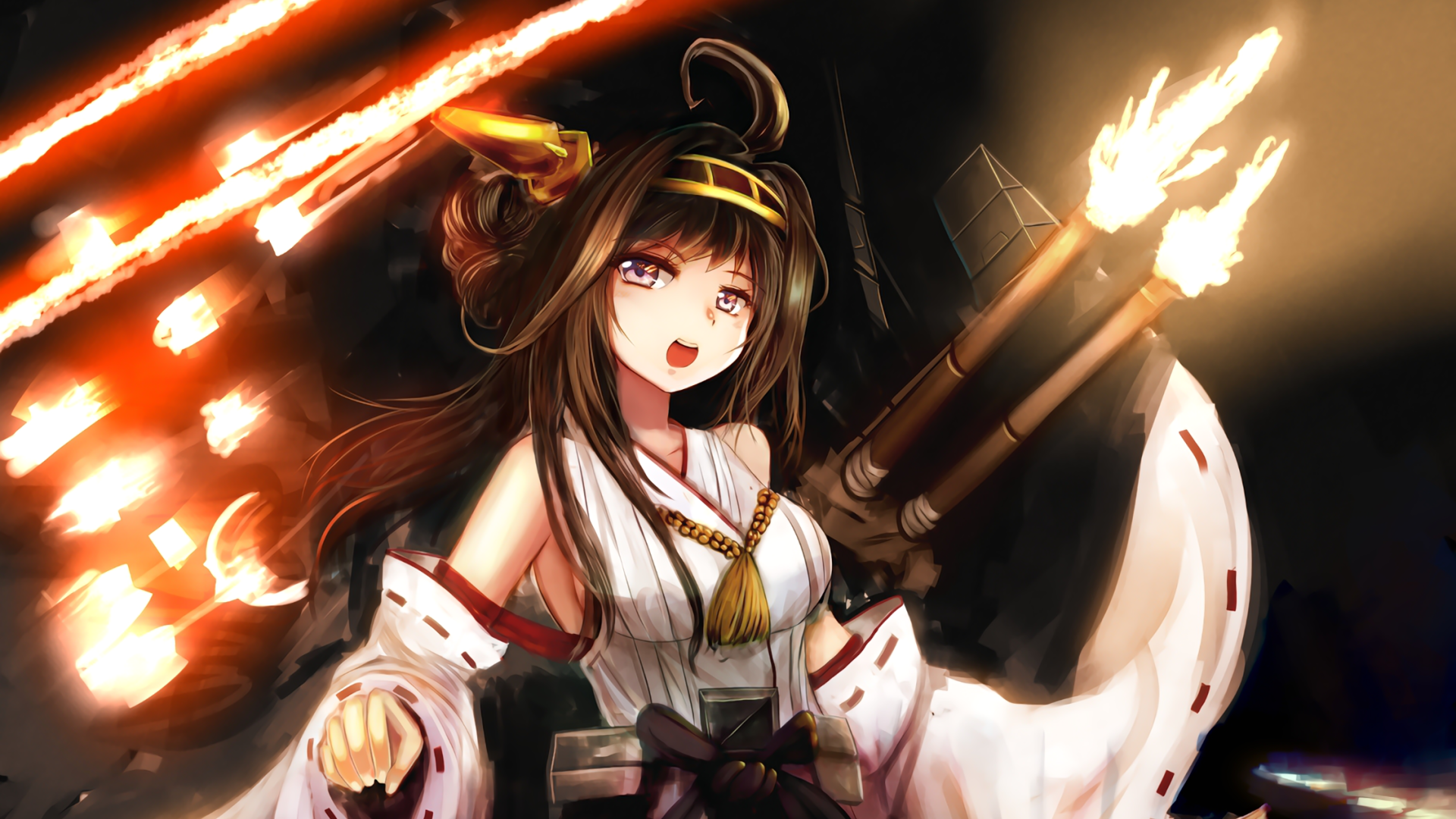 Kongou from Kantai Collection firing weapons HD Wallpaper