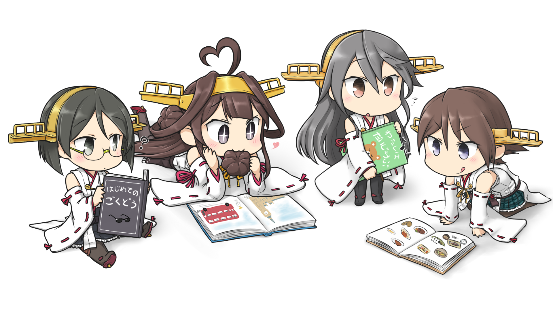 Kantai Collection characters studying and eating HD Wallpaper