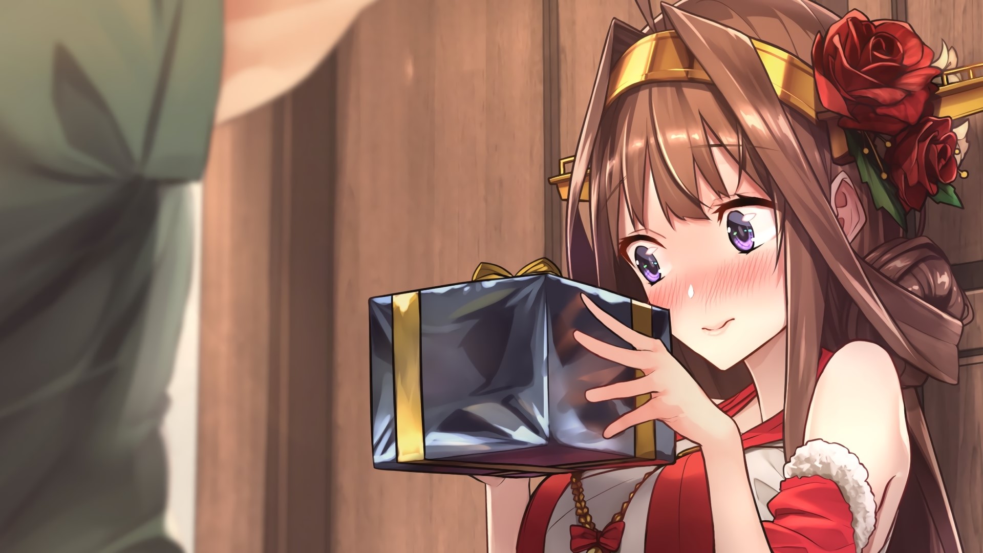 Kongou from Kantai Collection holding a gift HD Wallpaper