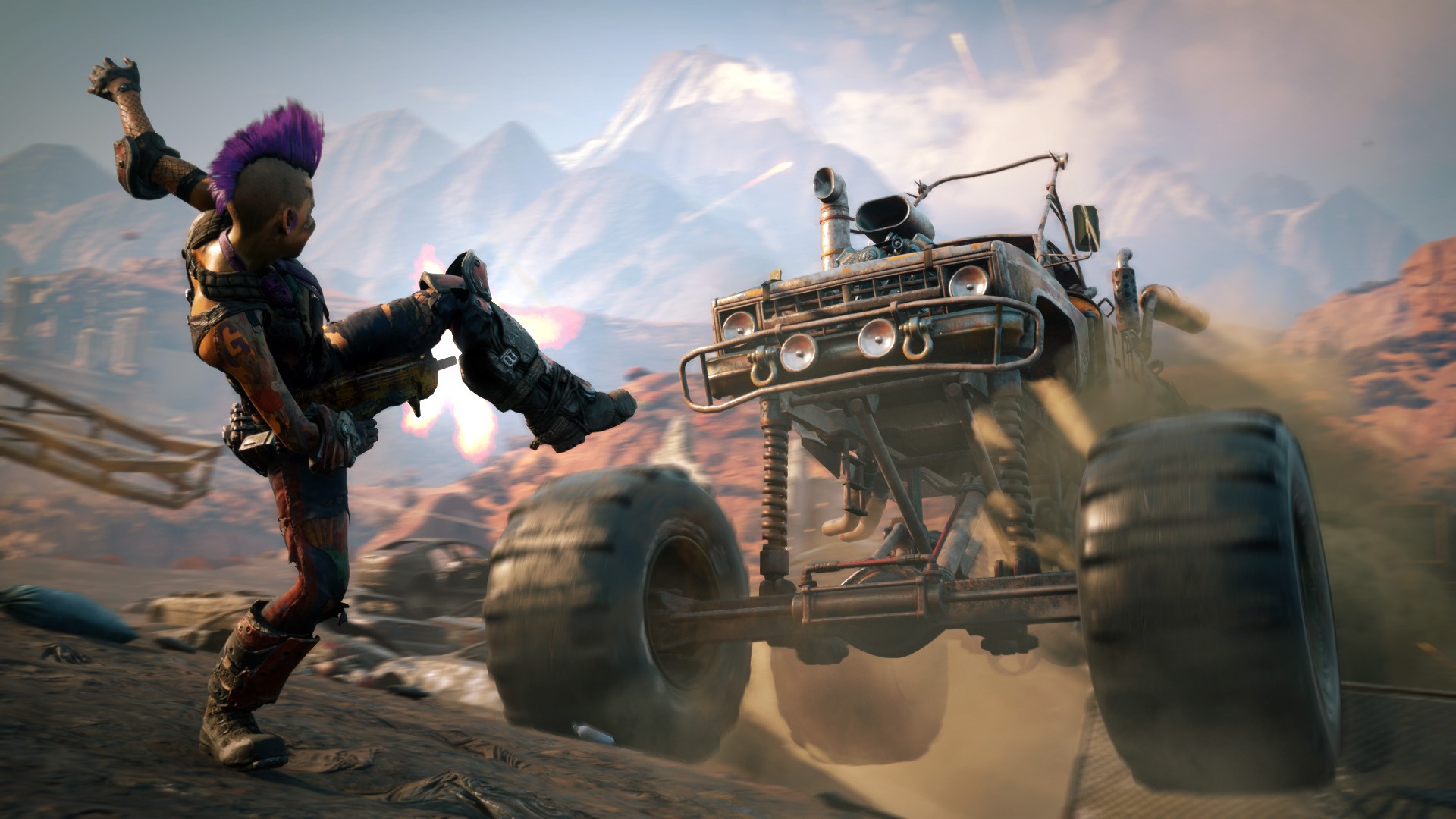 Rage 2: Mutant attacking a monster truck HD Wallpaper