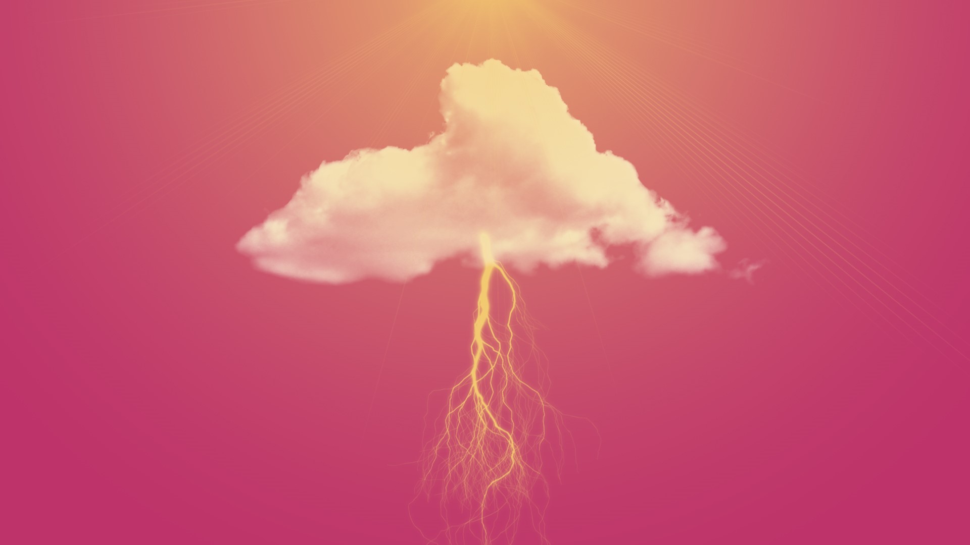 Cloud with lightning and sun rays on pink background HD Wallpaper