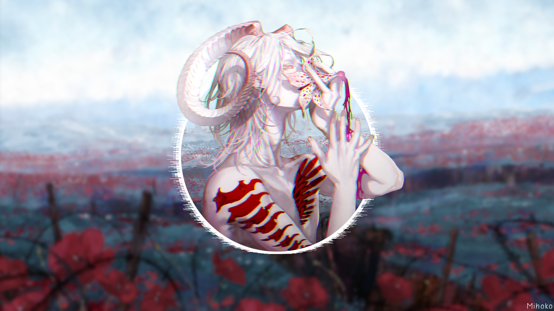 Anime boy with horns and red markings HD Wallpaper