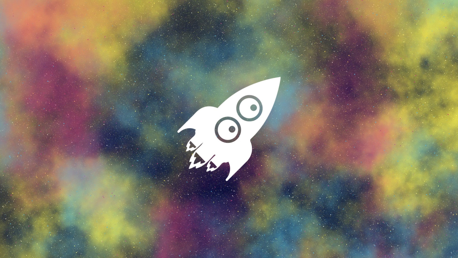 White cartoon rocket ship in colorful galaxy HD Wallpaper
