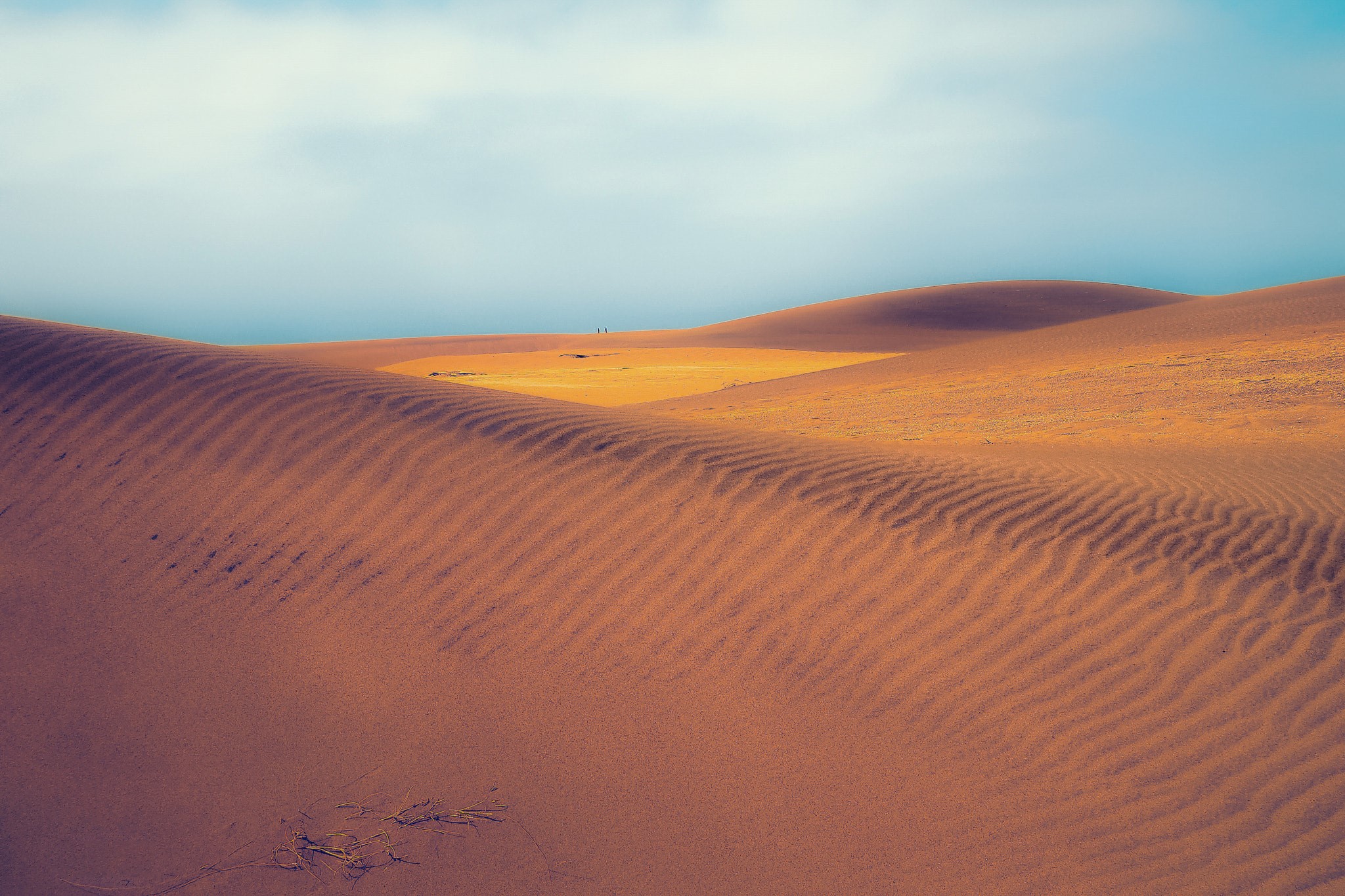 Desert sand dunes under a clear sky HD Wallpaper