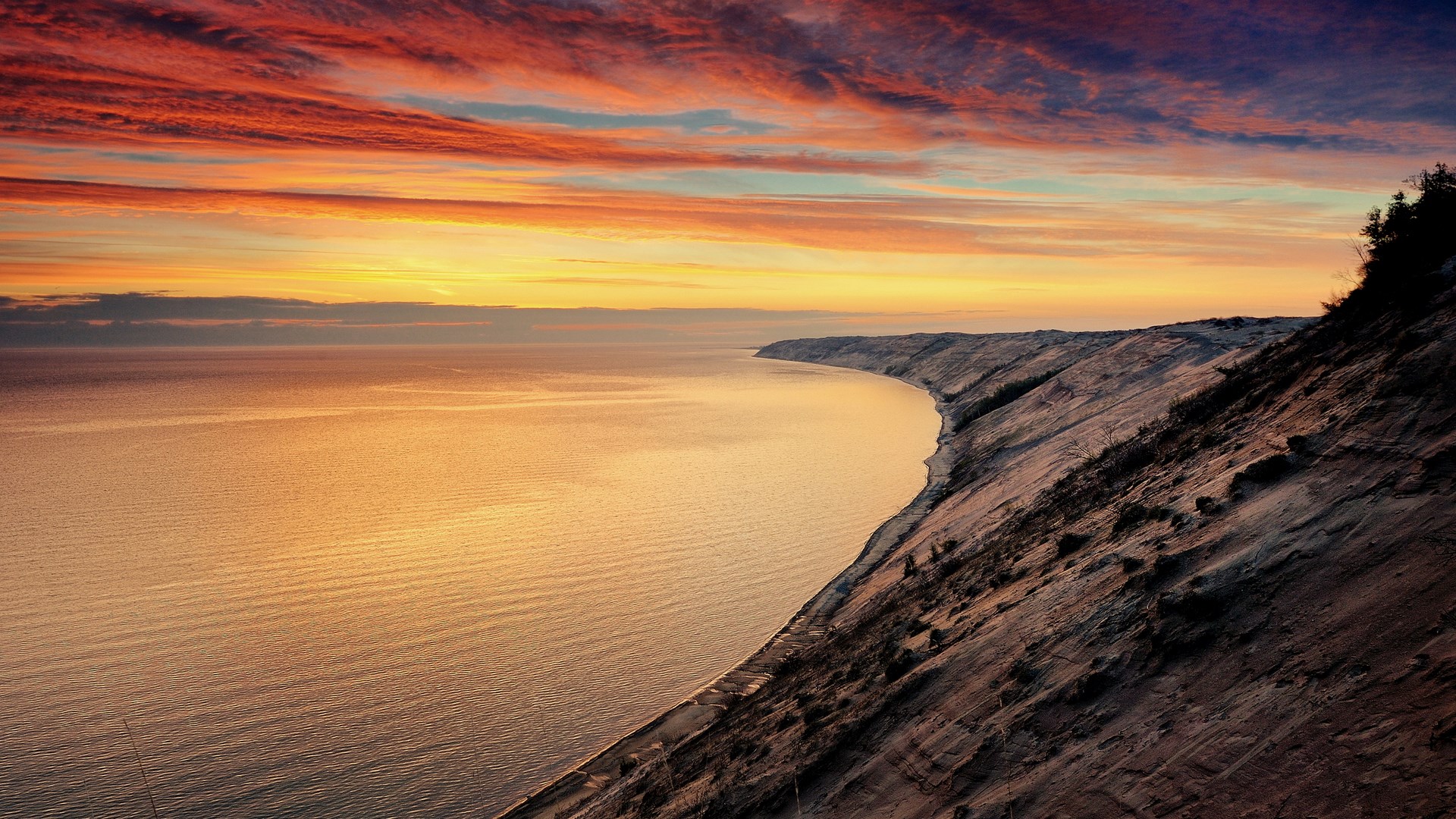 Sunset over Lake Michigan dunes HD Wallpaper