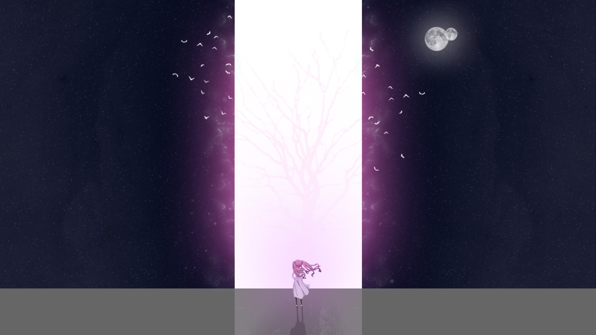 Anime girl with pink hair and white dress in a starry night HD Wallpaper