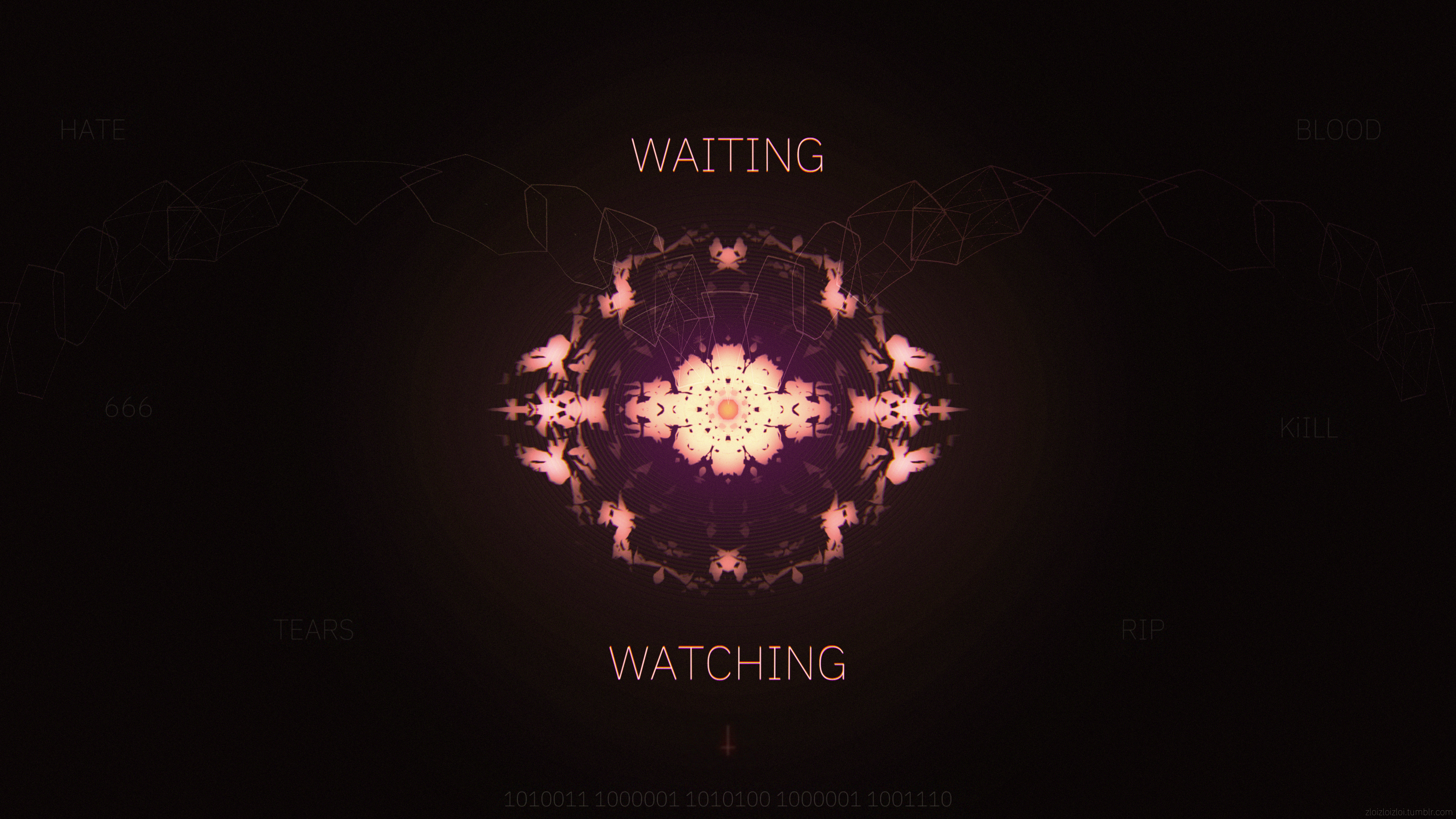 Abstract Dark Cyber Geometry with Text HD Wallpaper