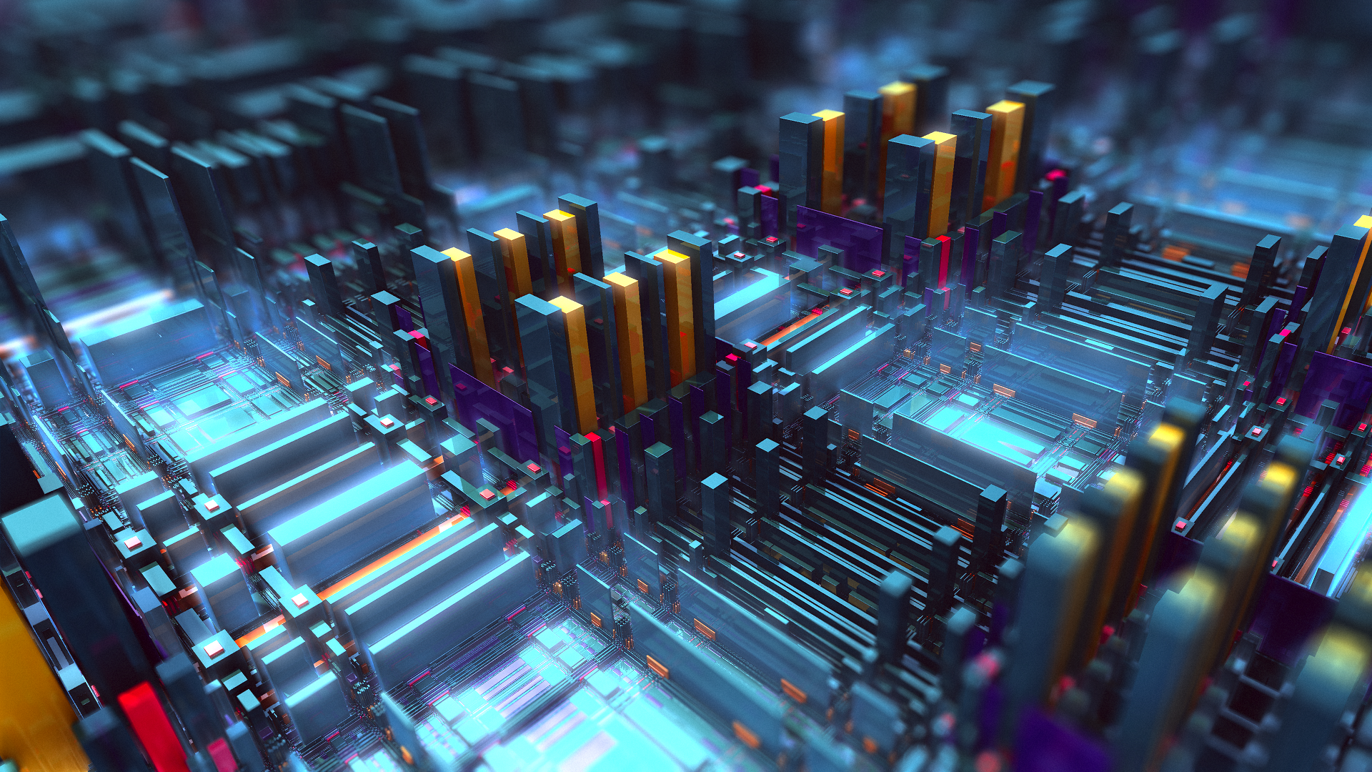 Abstract 3D render of geometric motherboard structure HD Wallpaper