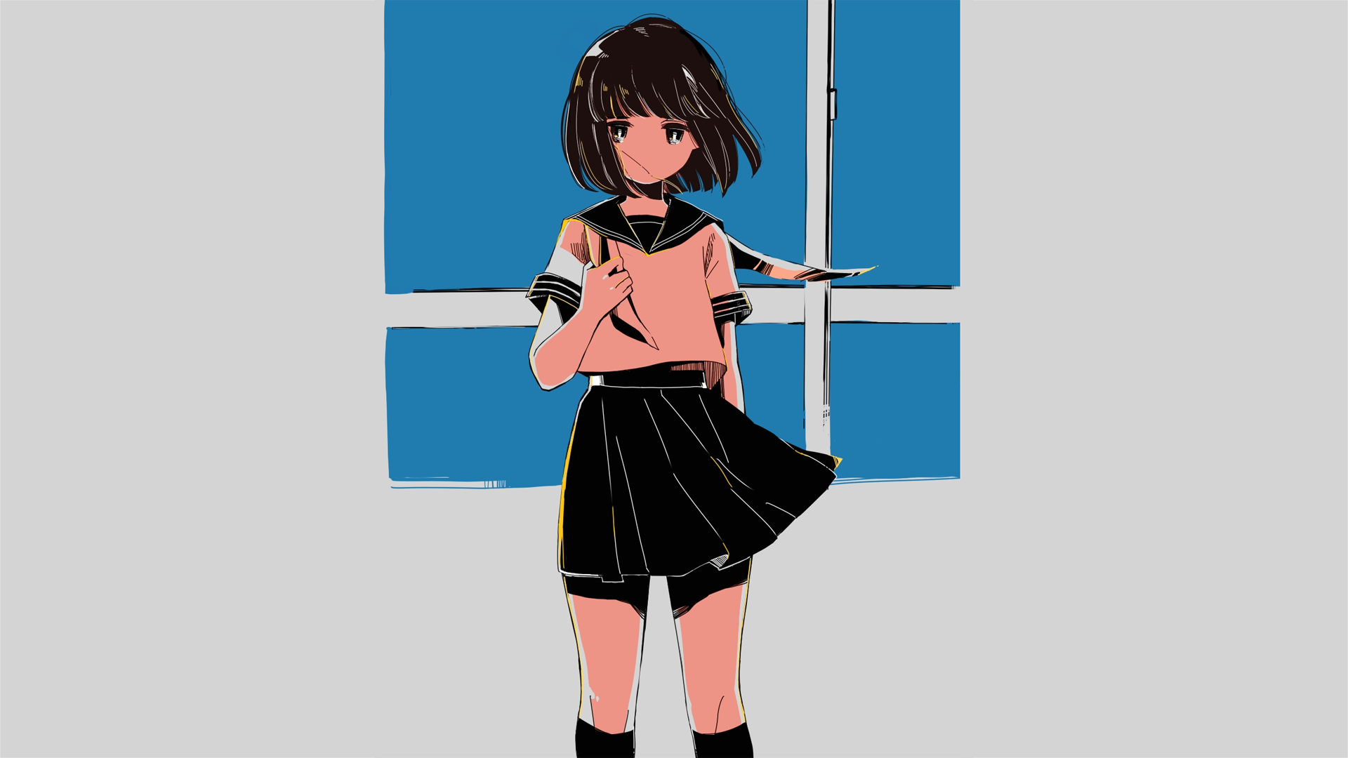 Anime girl in school uniform by window HD Wallpaper