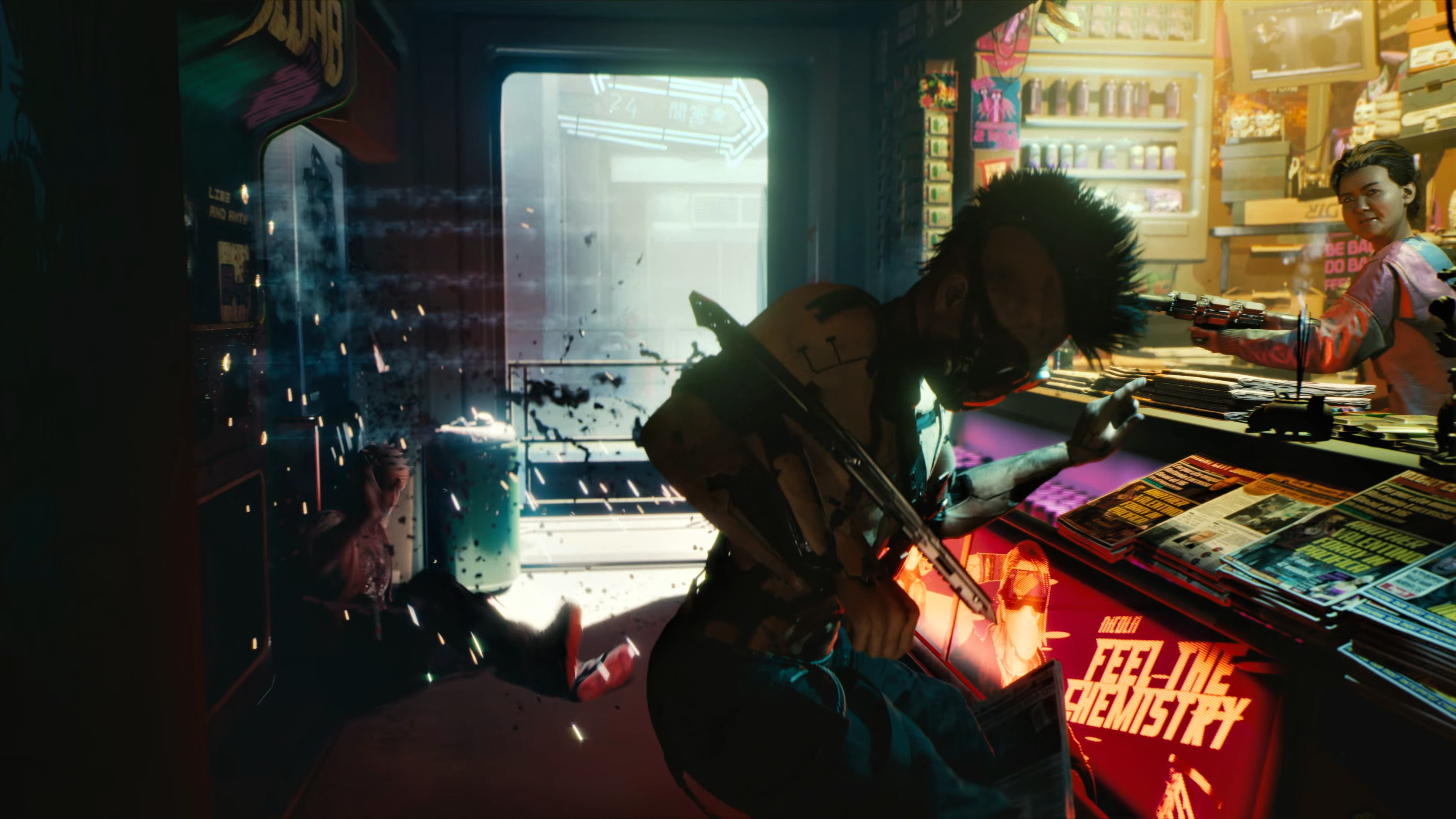 Cyberpunk 2077: A character with a mohawk is attacked HD Wallpaper