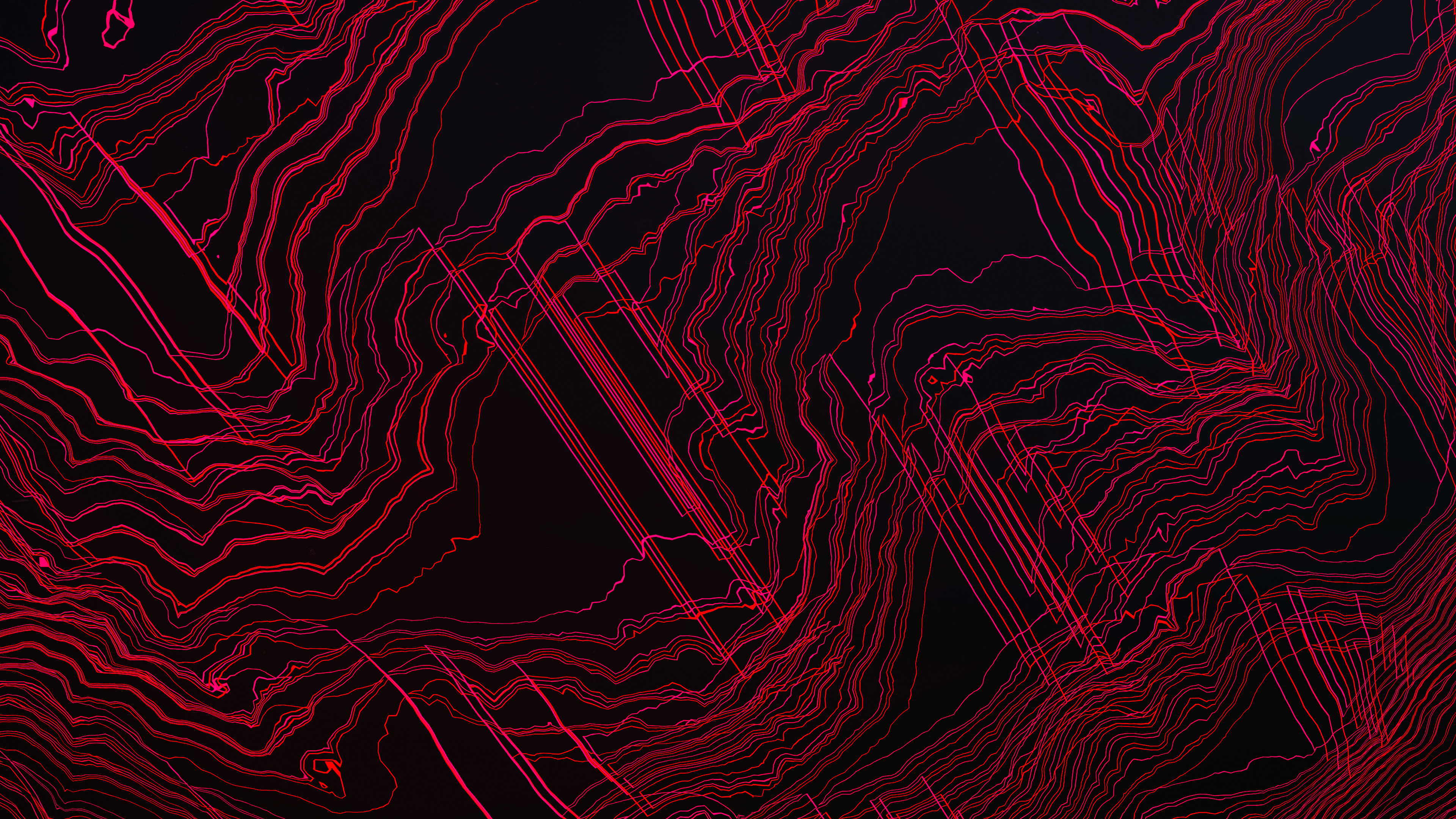 Abstract Red Topographic Lines on Black Background HD Wallpaper