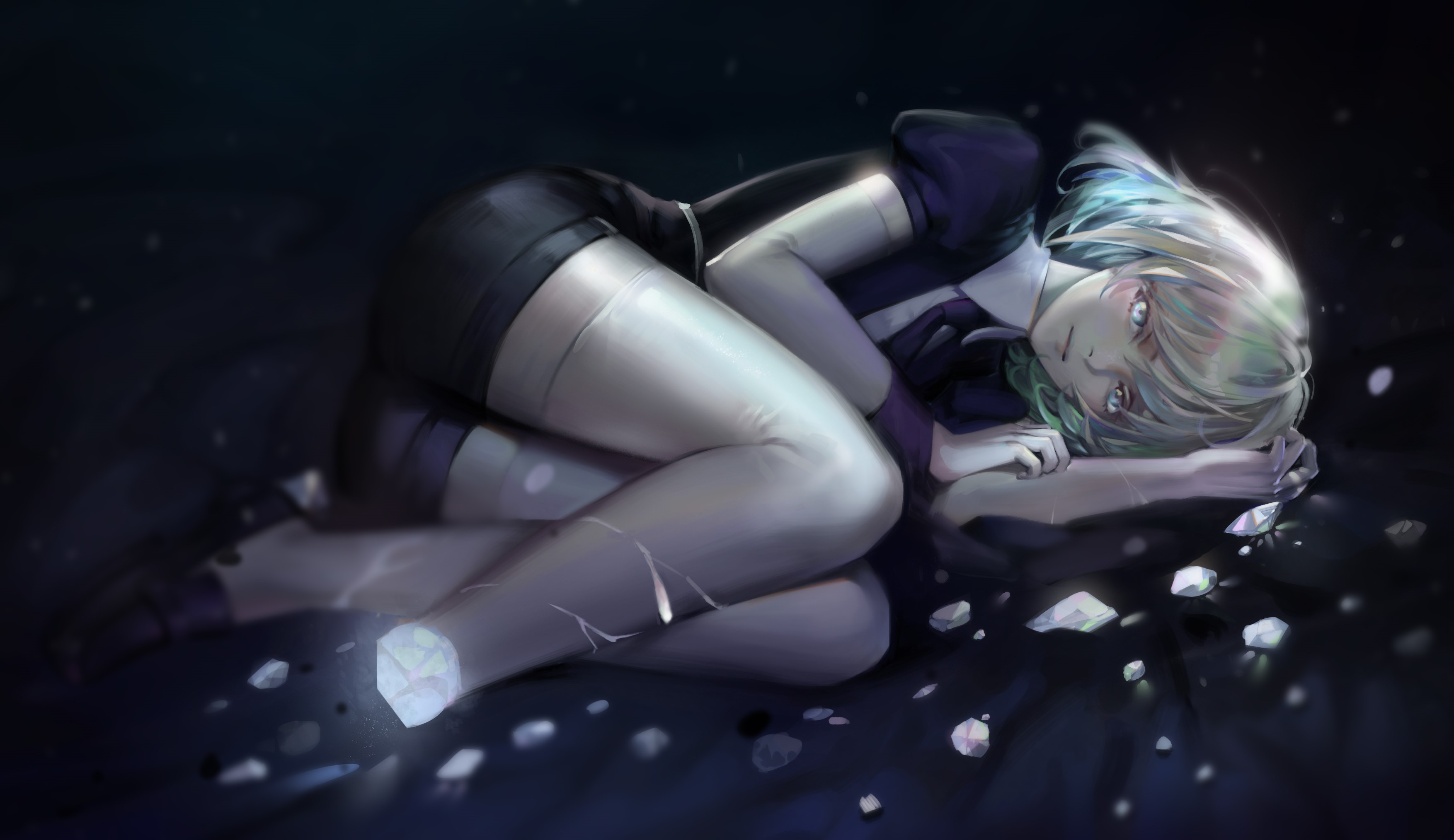 Phos from Houseki no Kuni lying on the ground HD Wallpaper