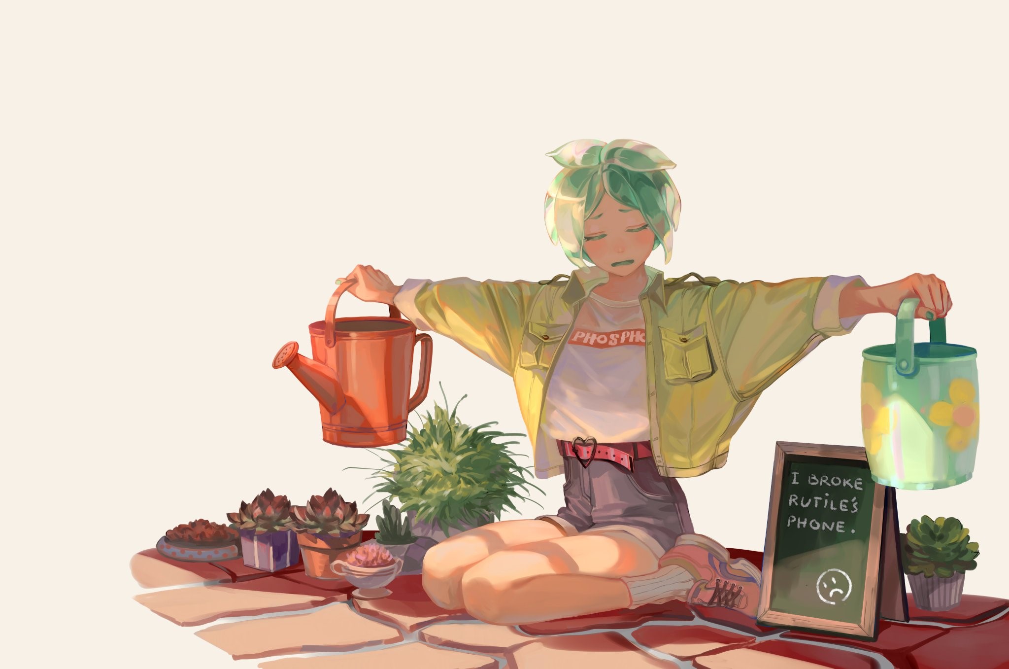 Phos from Houseki no Kuni watering plants HD Wallpaper