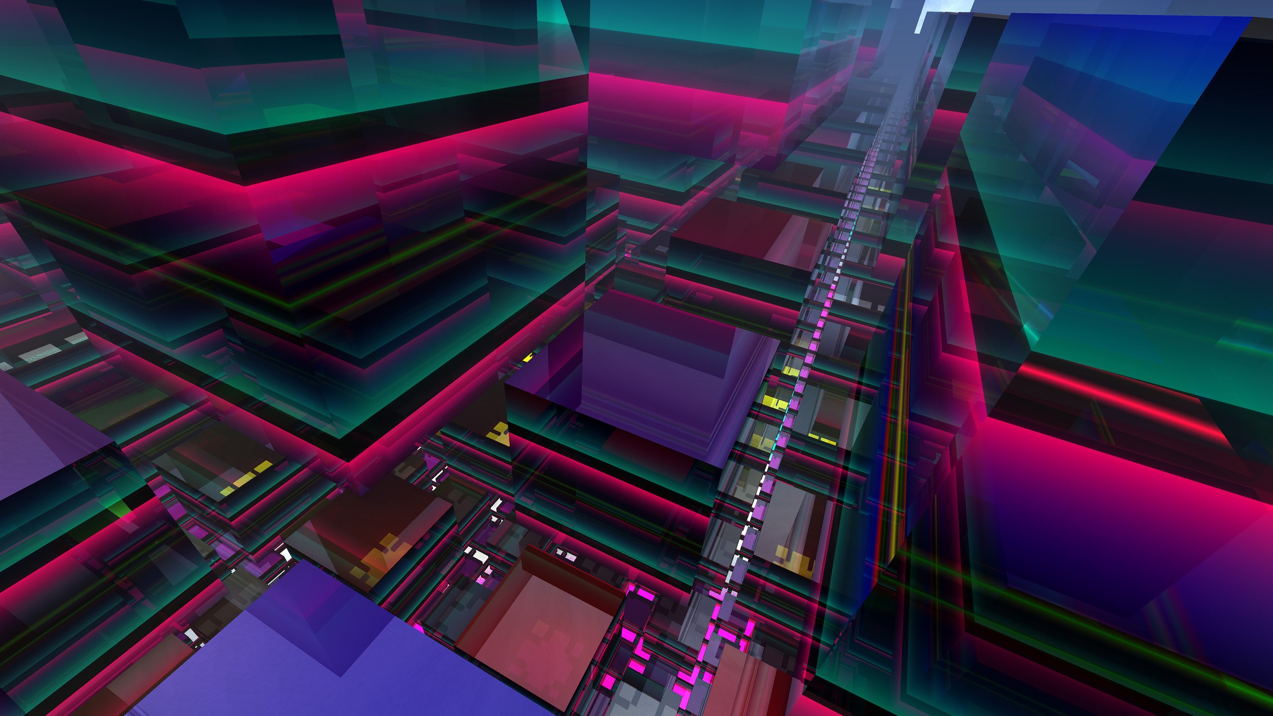 Abstract digital art with colorful geometric shapes HD Wallpaper
