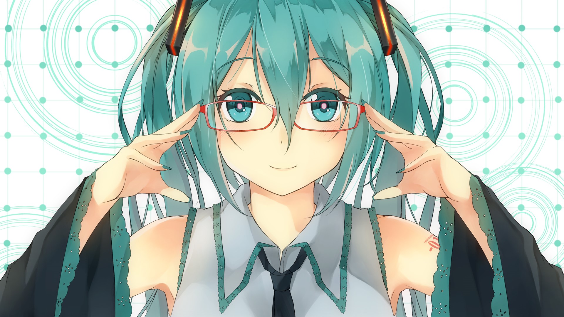 Hatsune Miku from Vocaloid wearing glasses HD Wallpaper