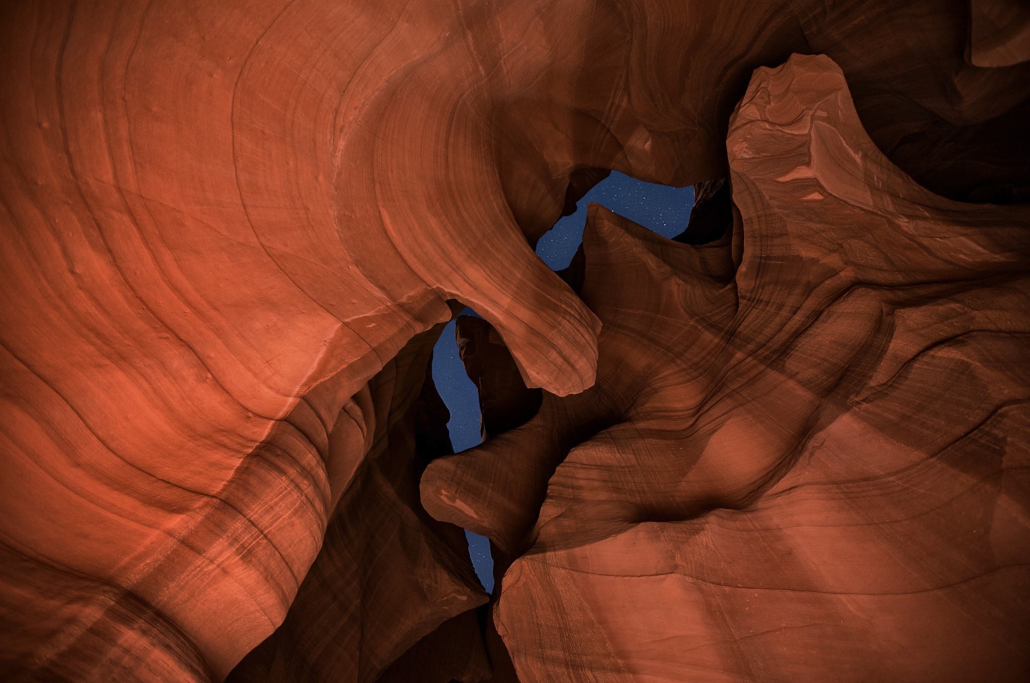 Antelope Canyon with starry night sky HD Wallpaper