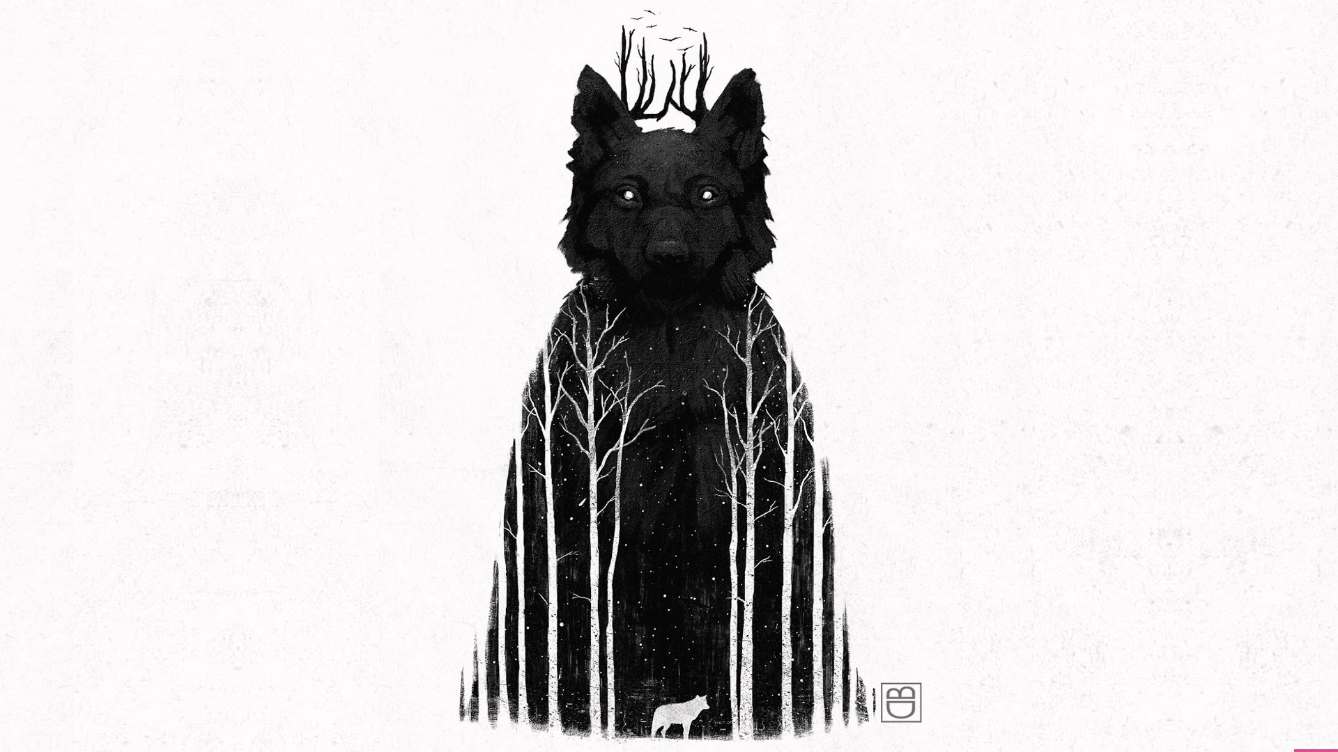 Artwork of a black wolf with a forest inside, by Dan Burgess HD Wallpaper