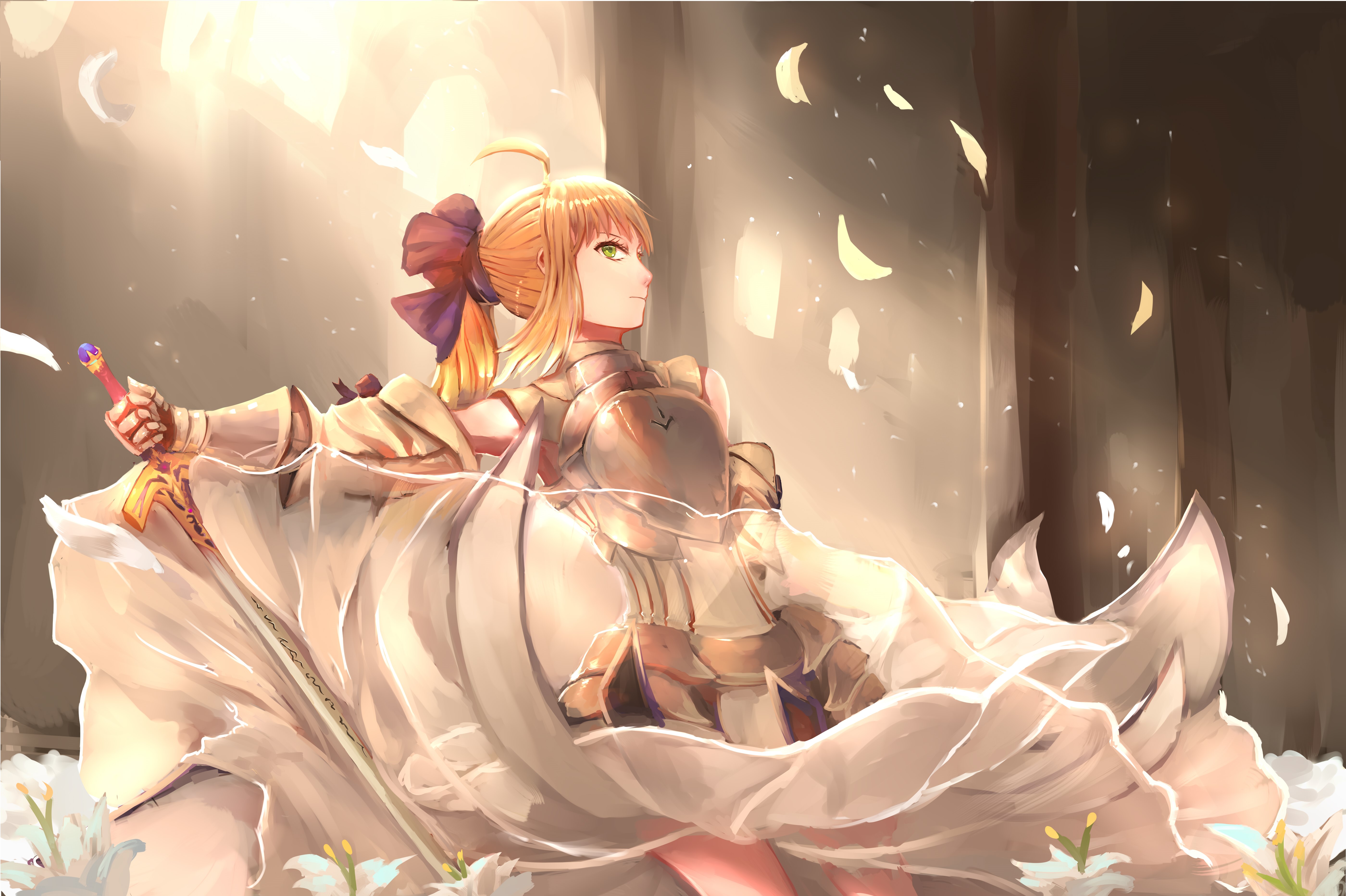 Saber from Fate Series in Armor and Dress HD Wallpaper