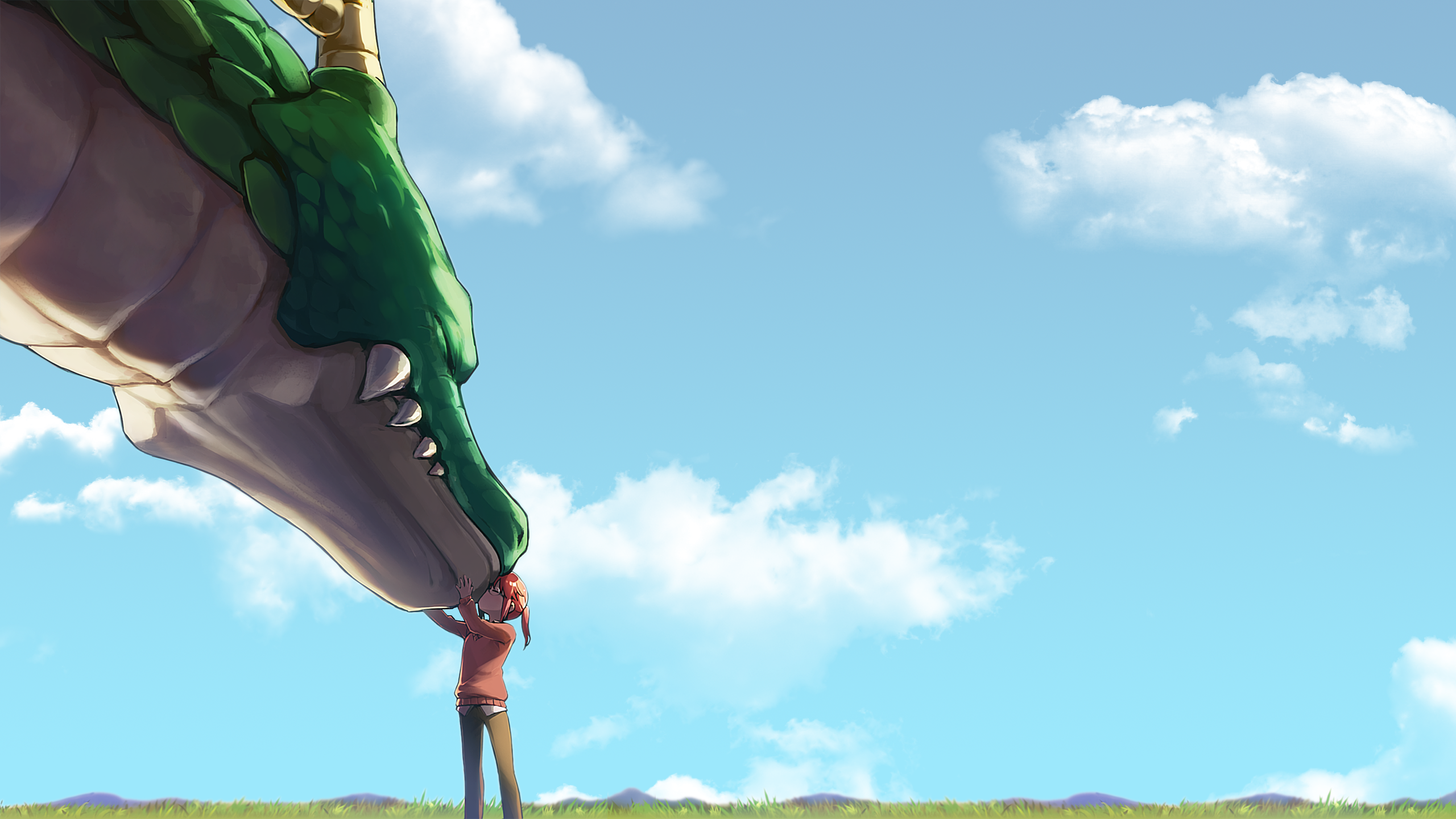 Kobayashi from Kobayashi-san Chi no Maid Dragon holding a dragon's head HD Wallpaper