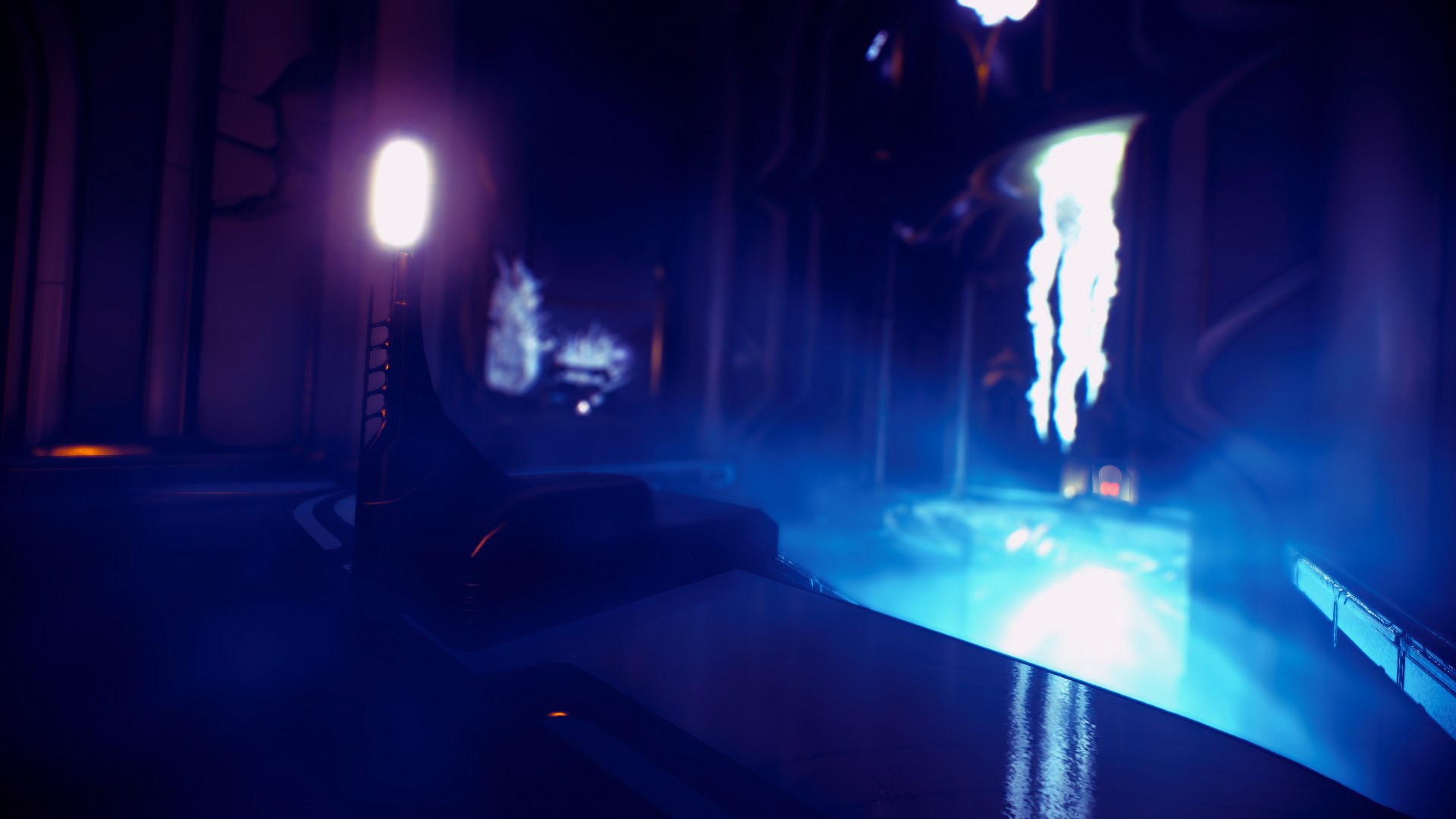Warframe screenshot with cyan lighting HD Wallpaper