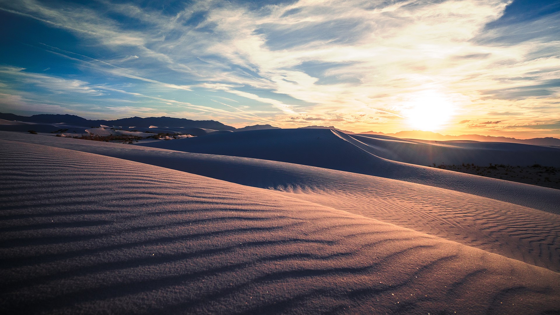 Sand dunes at sunset with clouds HD Wallpaper