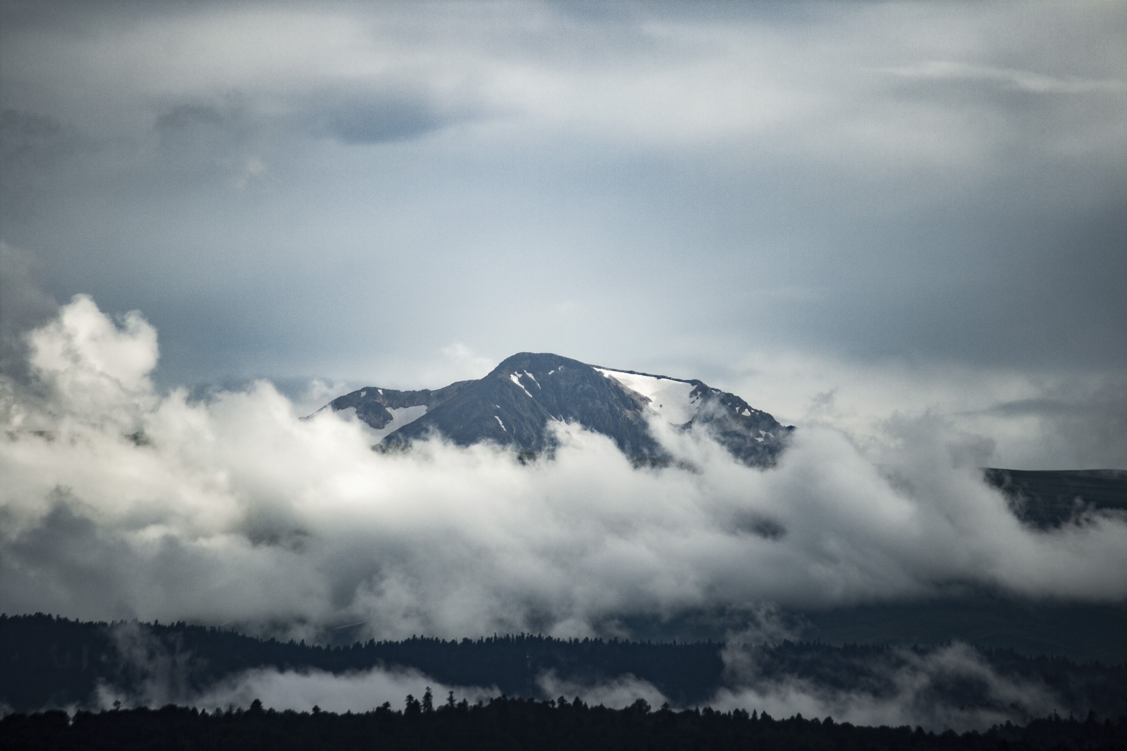 Caucasus Mountains with snowy peak and clouds HD Wallpaper