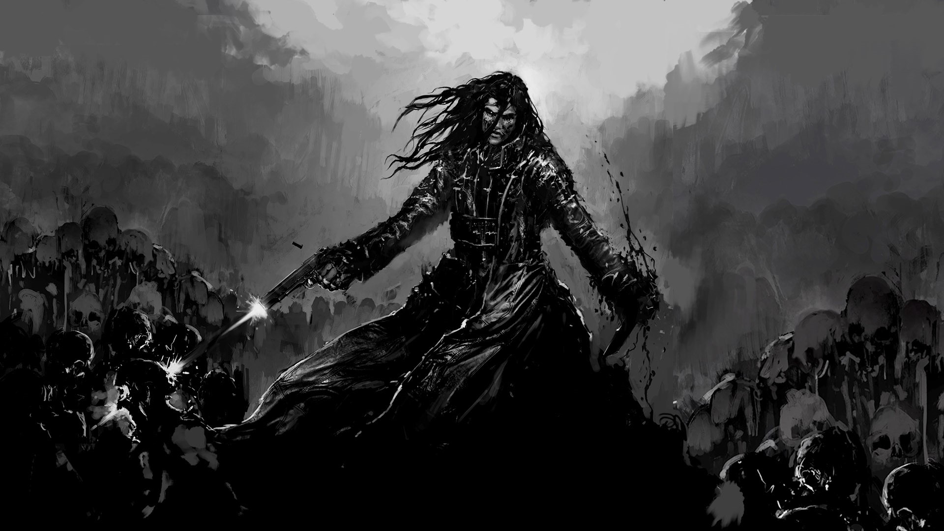 Man with gun and knife in a graveyard HD Wallpaper