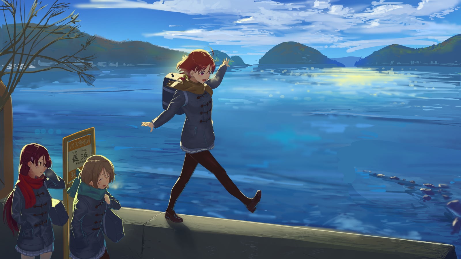 Anime girls by the sea in Love Live! Sunshine HD Wallpaper