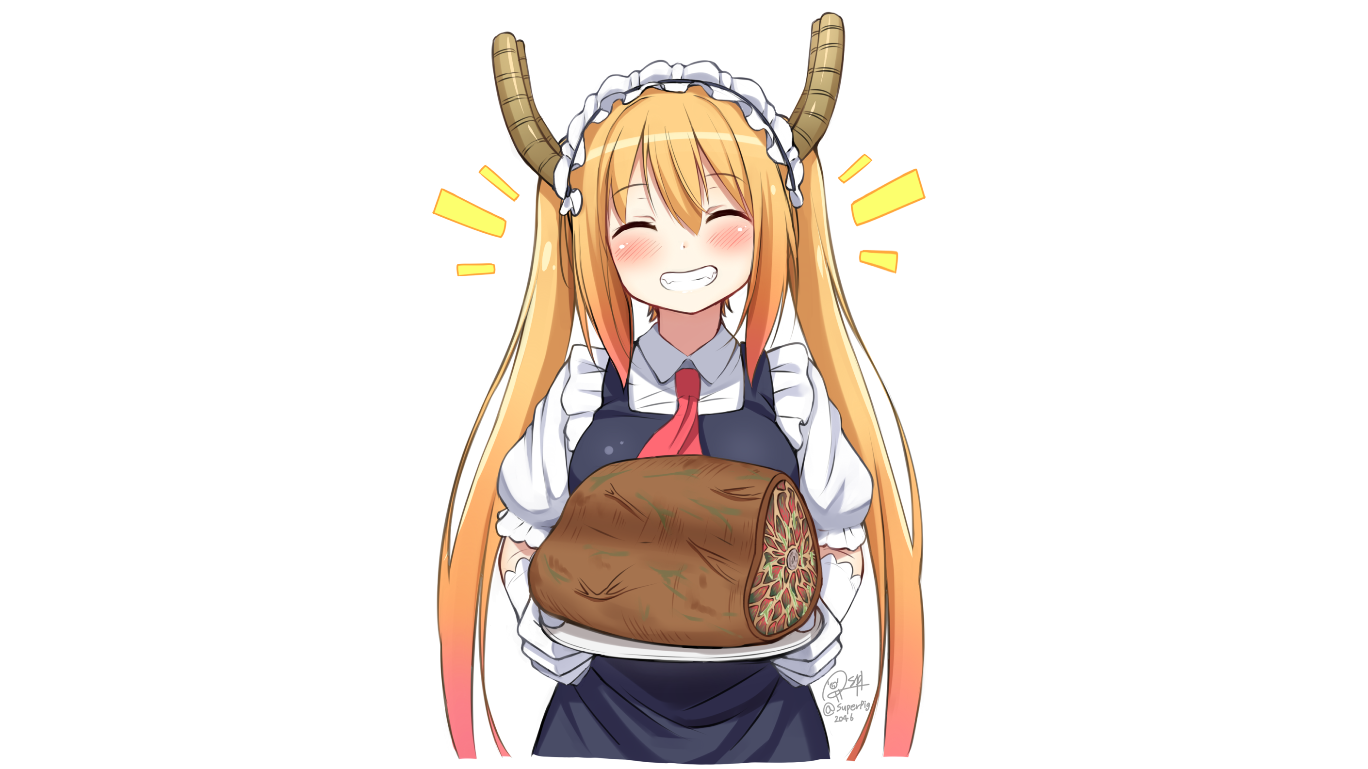 Tohru from Kobayashi-san Chi no Maid Dragon holding meat HD Wallpaper