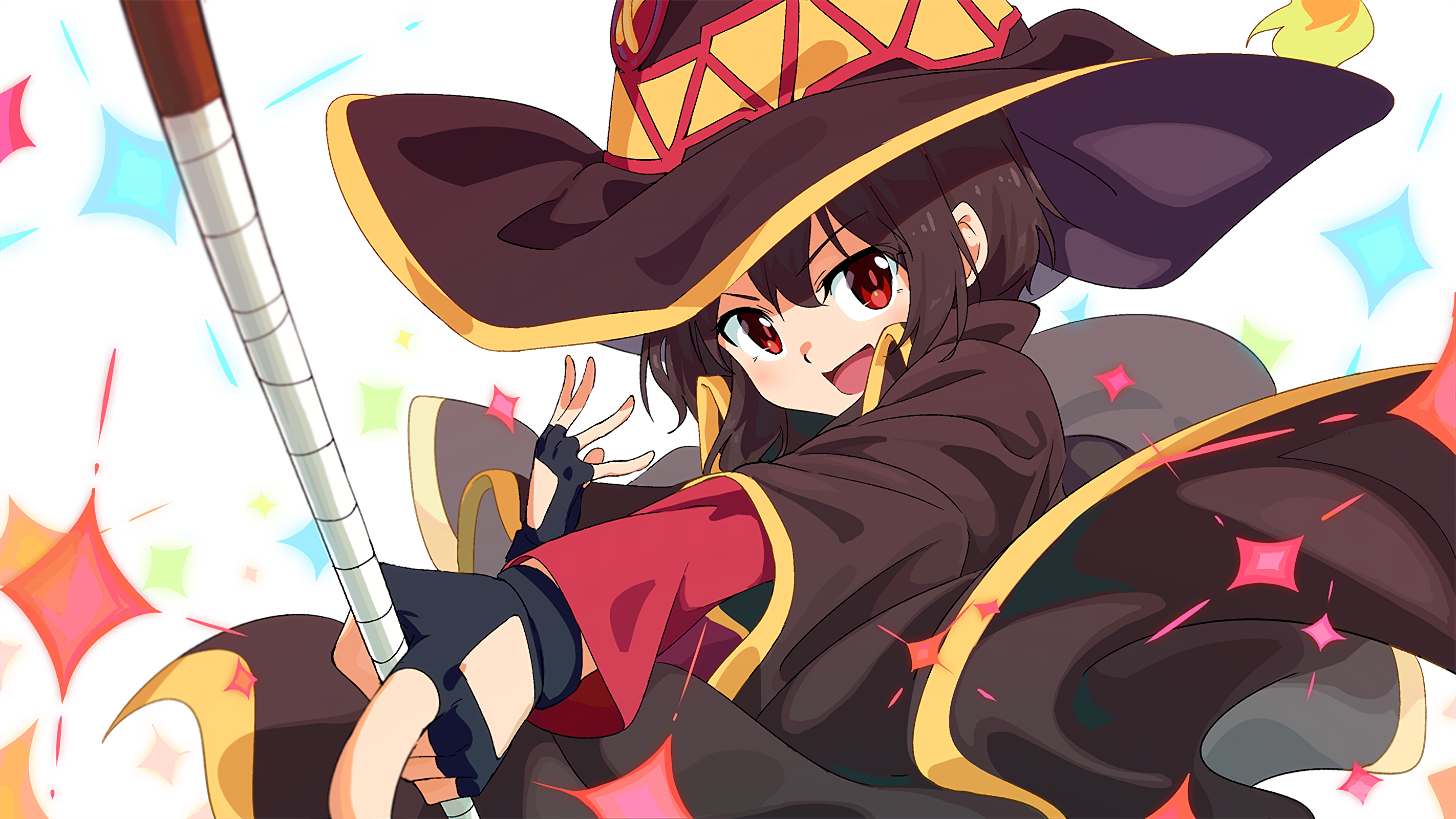 Megumin from KonoSuba holding a staff HD Wallpaper